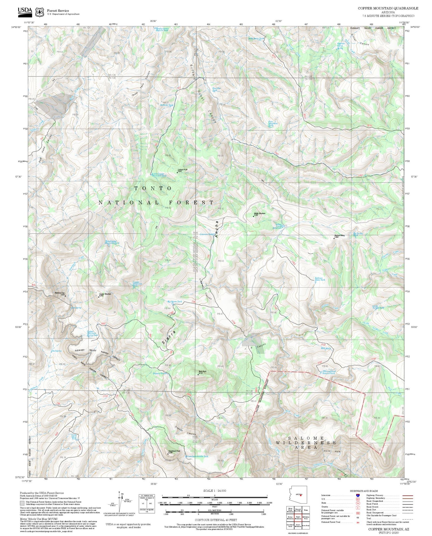2025 Forest Service Topo Map of Copper Mountain Arizona