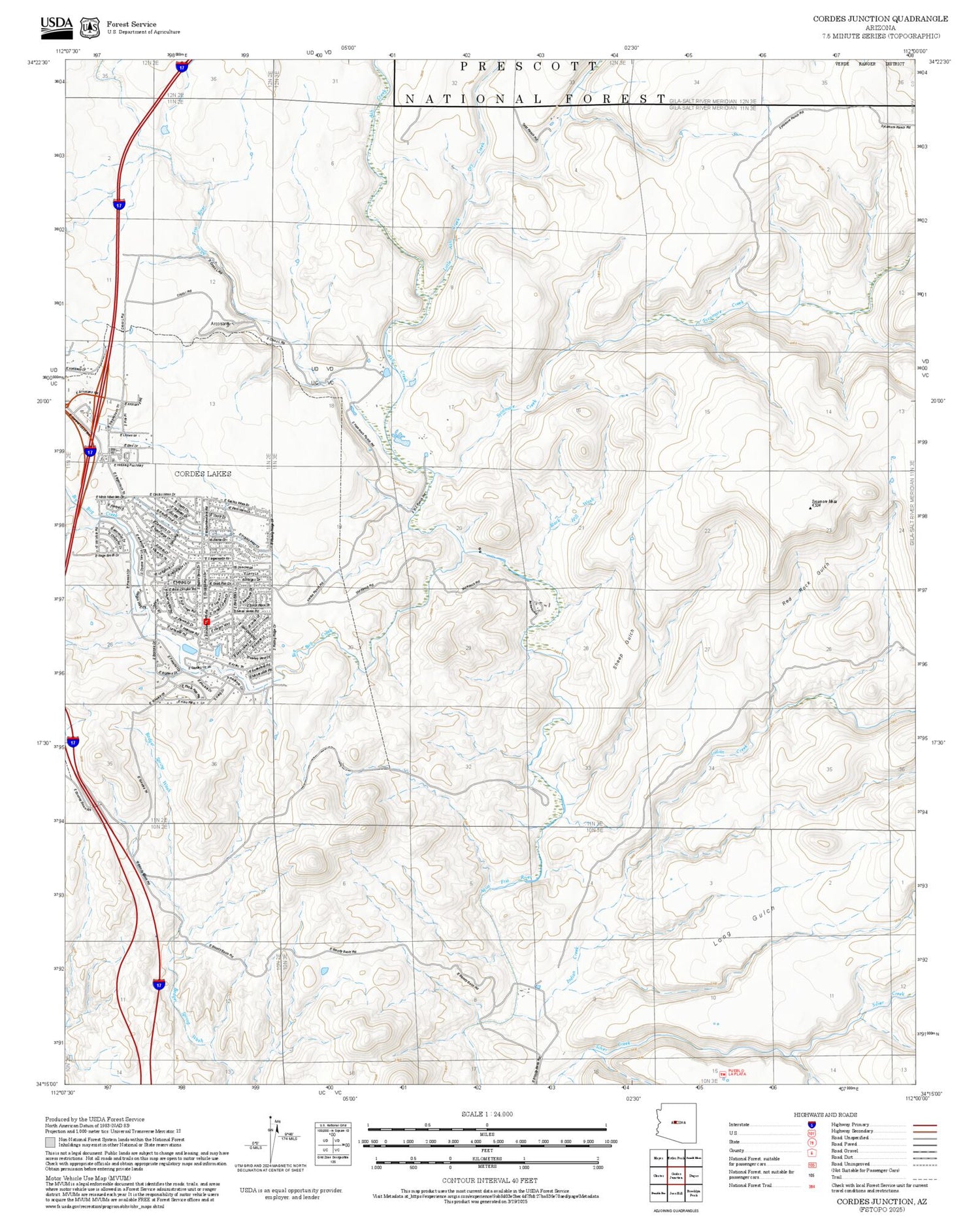2025 Forest Service Topo Map of Cordes Junction Arizona