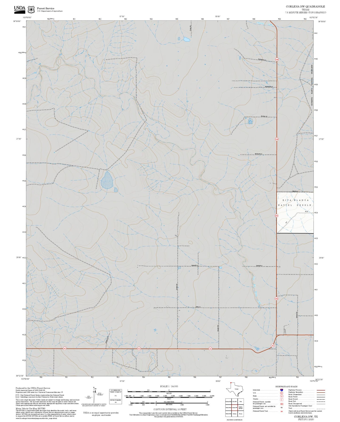 2025 Forest Service Topo Map of Corlena NW Texas