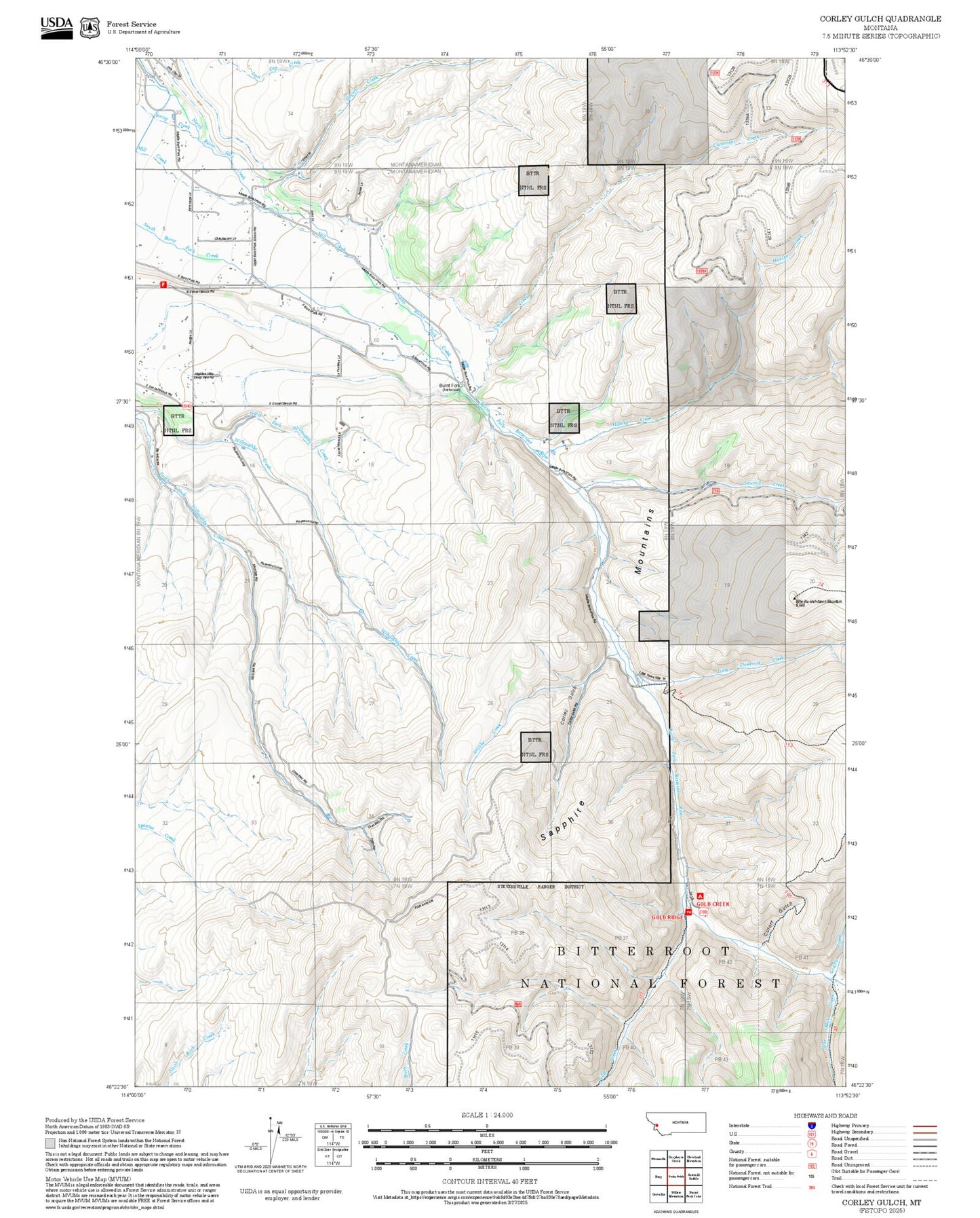2025 Forest Service Topo Map of Corley Gulch Montana