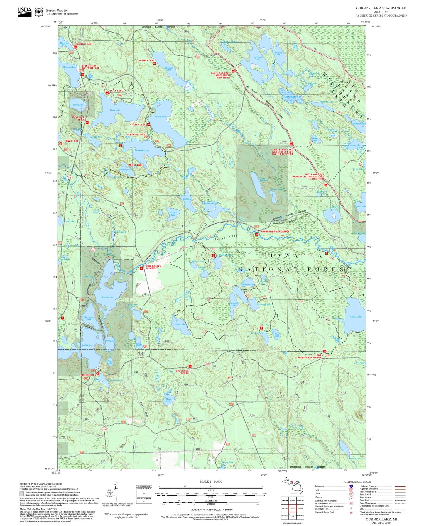 2025 Forest Service Topo Map of Corner Lake Michigan