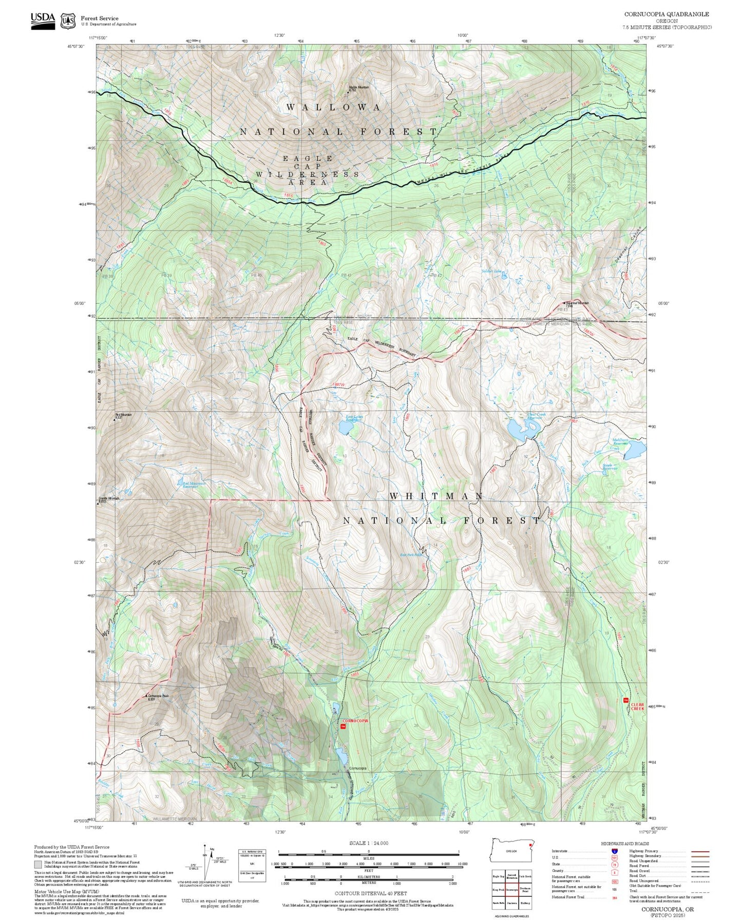 2025 Forest Service Topo Map of Cornucopia Oregon