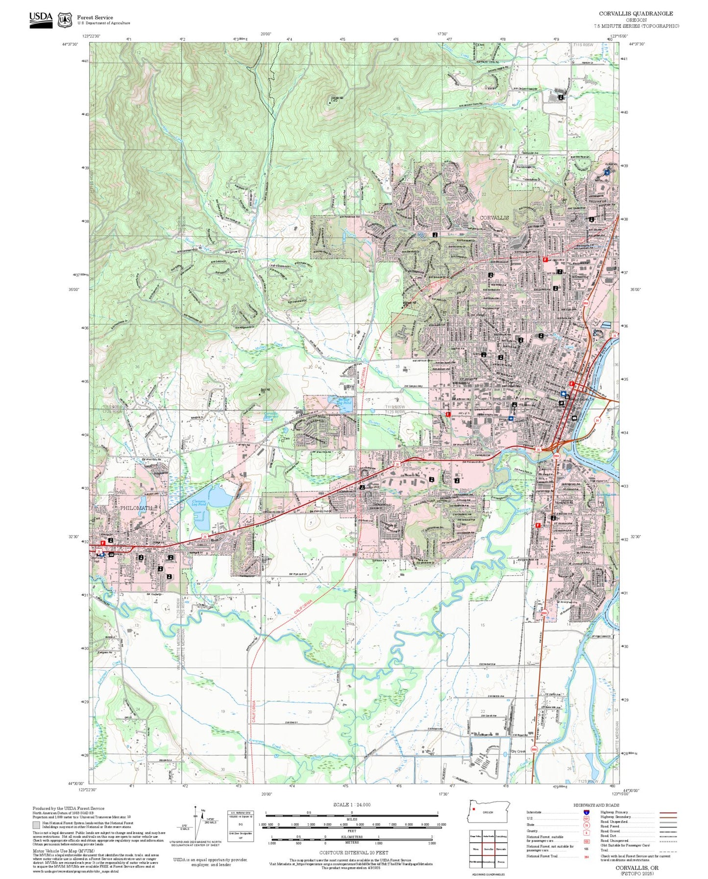 2025 Forest Service Topo Map of Corvallis Oregon