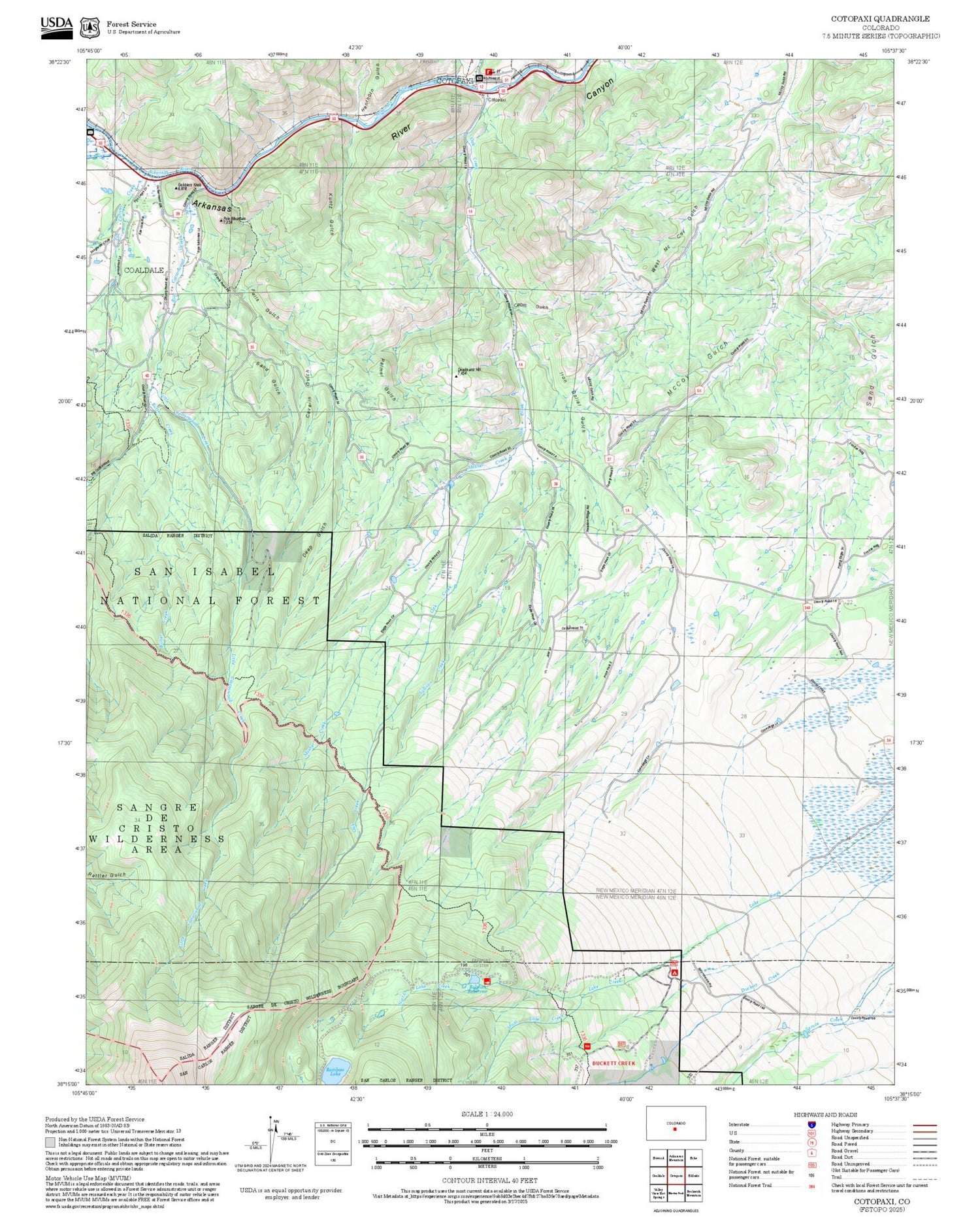2025 Forest Service Topo Map of Cotopaxi Colorado