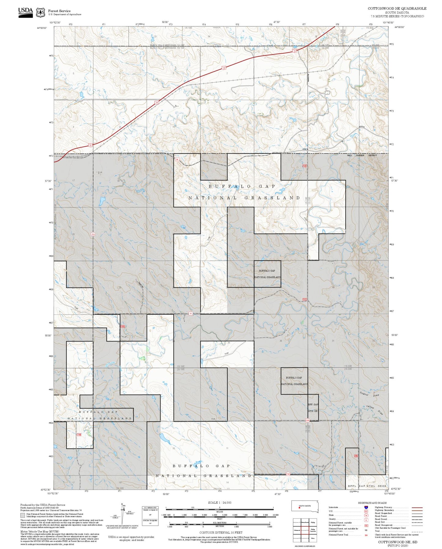 2025 Forest Service Topo Map of Cottonwood NE South Dakota