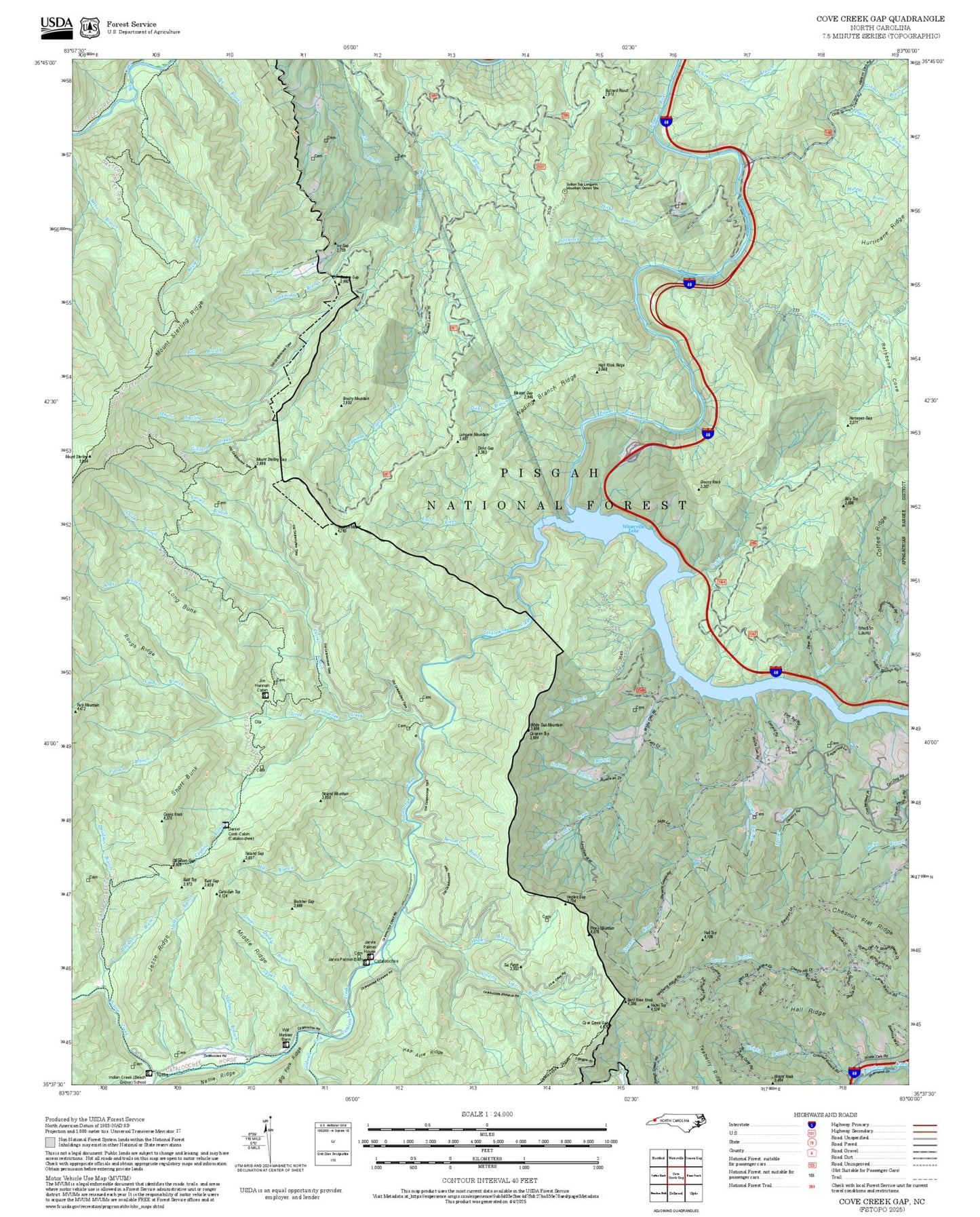 2025 Forest Service Topo Map of Cove Creek Gap North Carolina