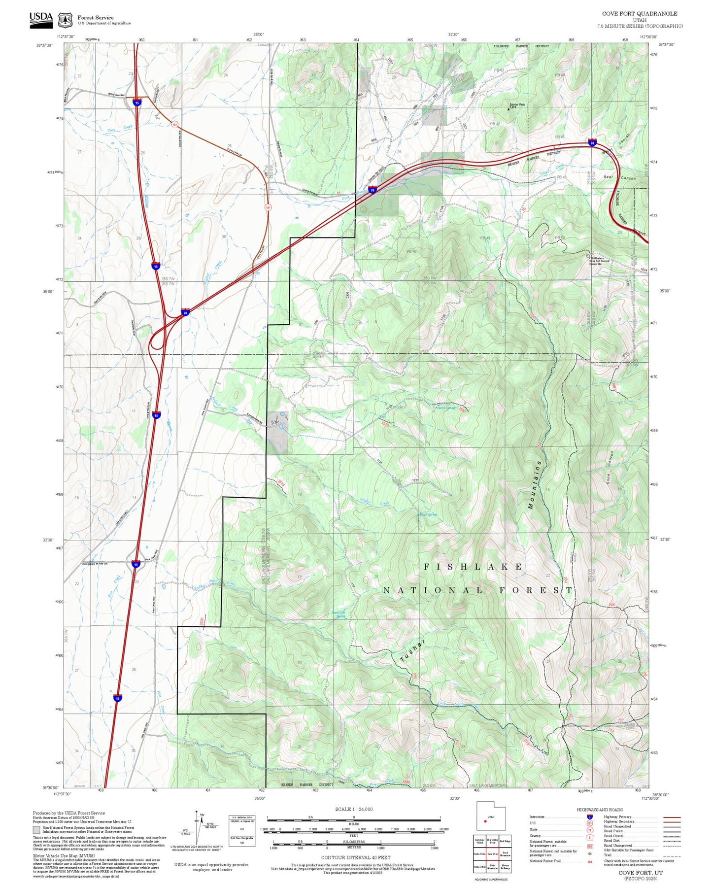 2025 Forest Service Topo Map of Cove Fort Utah