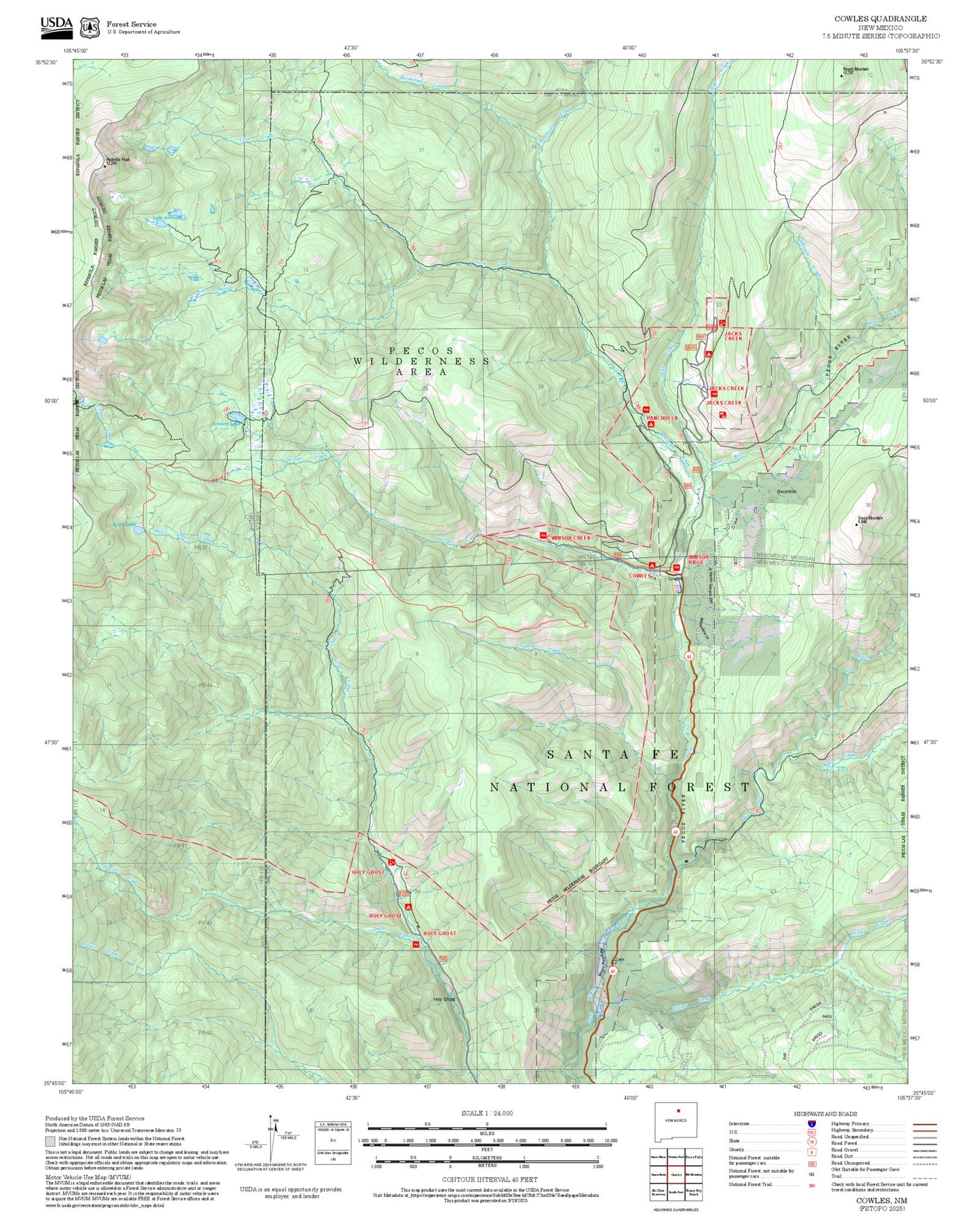 2025 Forest Service Topo Map of Cowles New Mexico