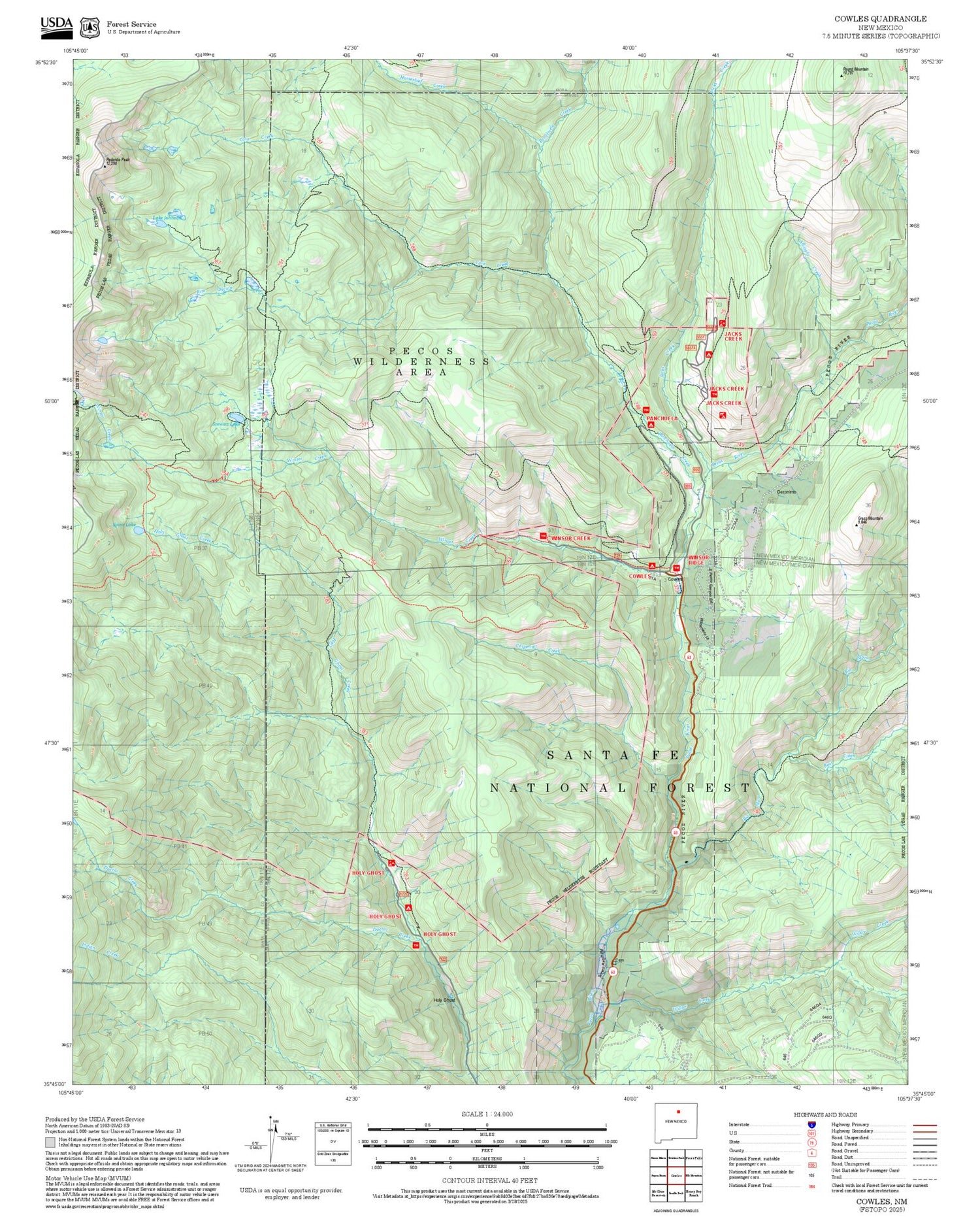 2025 Forest Service Topo Map of Cowles New Mexico