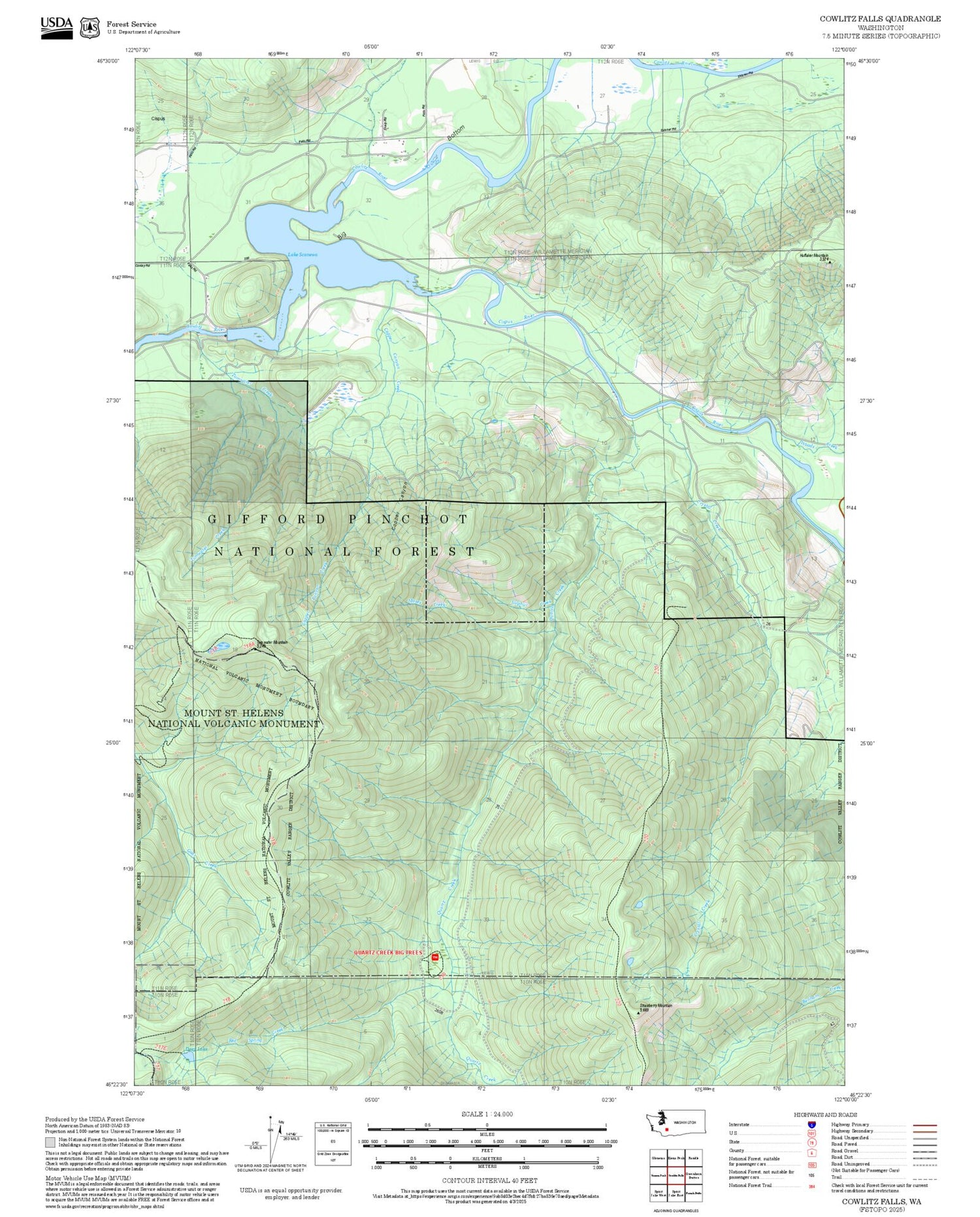 2025 Forest Service Topo Map of Cowlitz Falls Washington