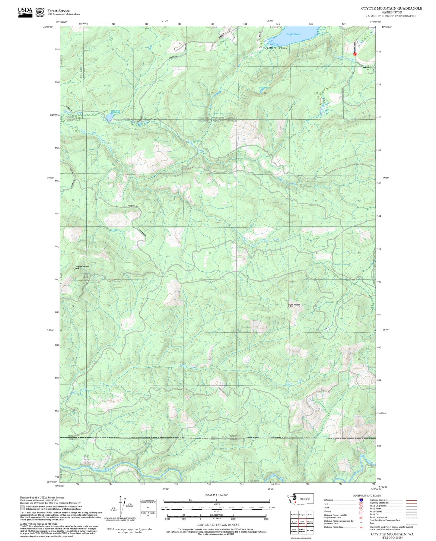 2025 Forest Service Topo Map of Coyote Mountain Washington
