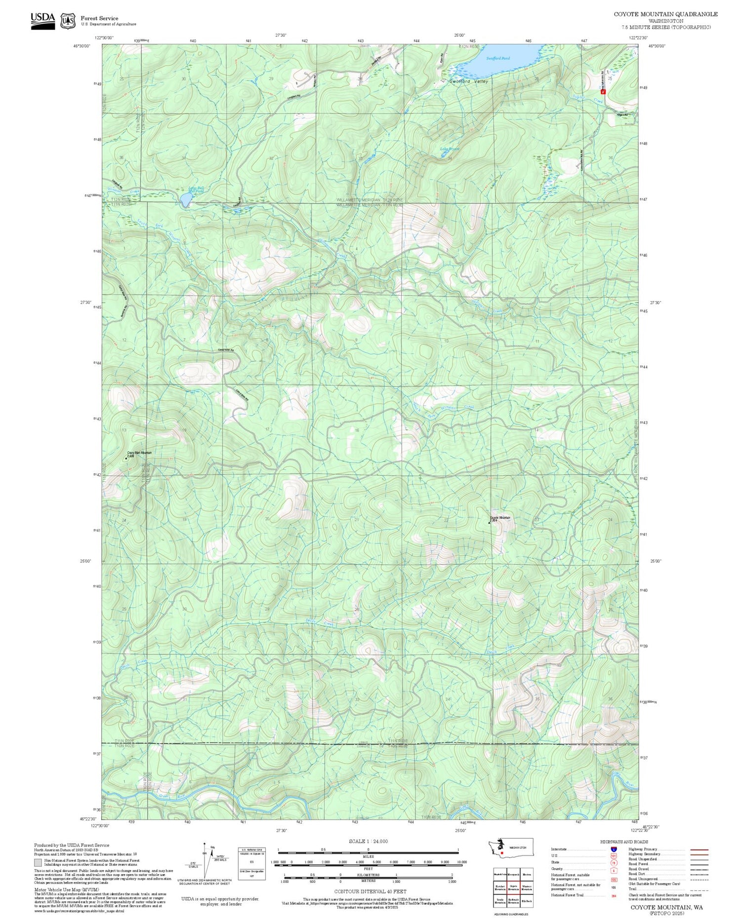 2025 Forest Service Topo Map of Coyote Mountain Washington