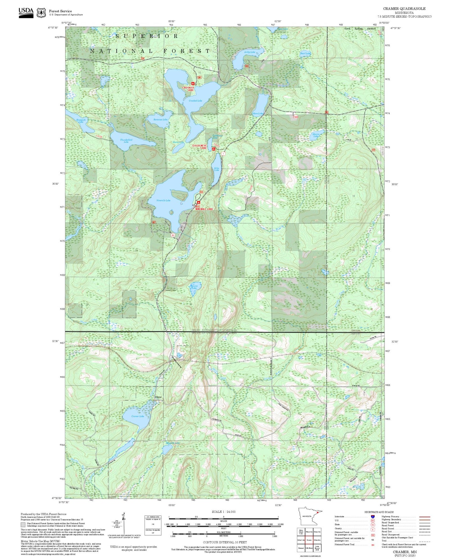 2025 Forest Service Topo Map of Cramer Minnesota