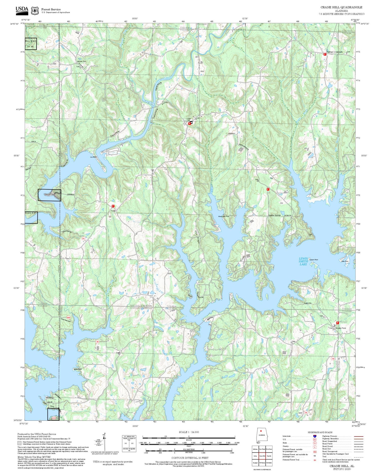 2025 Forest Service Topo Map of Crane Hill Alabama