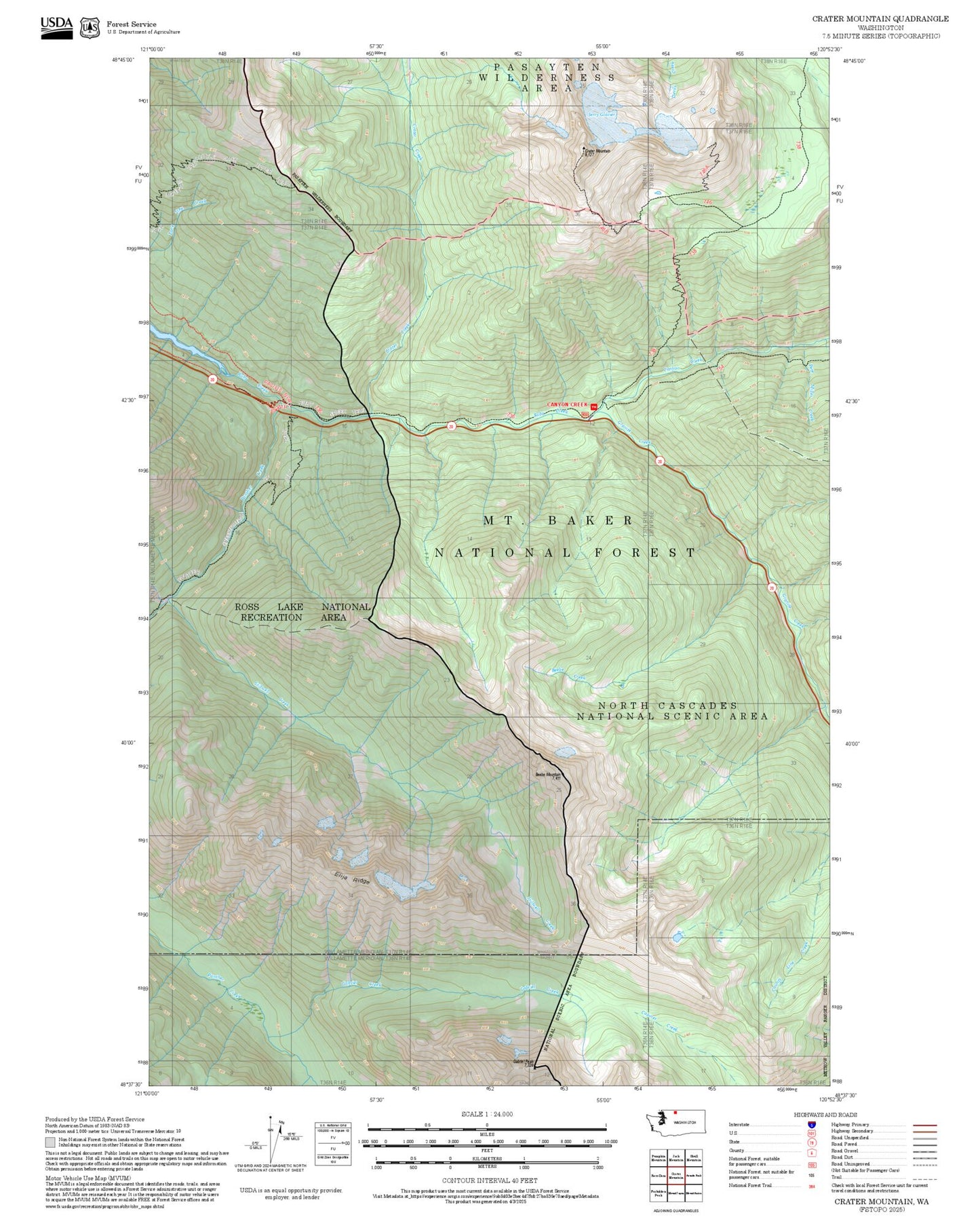 2025 Forest Service Topo Map of Crater Mountain Washington