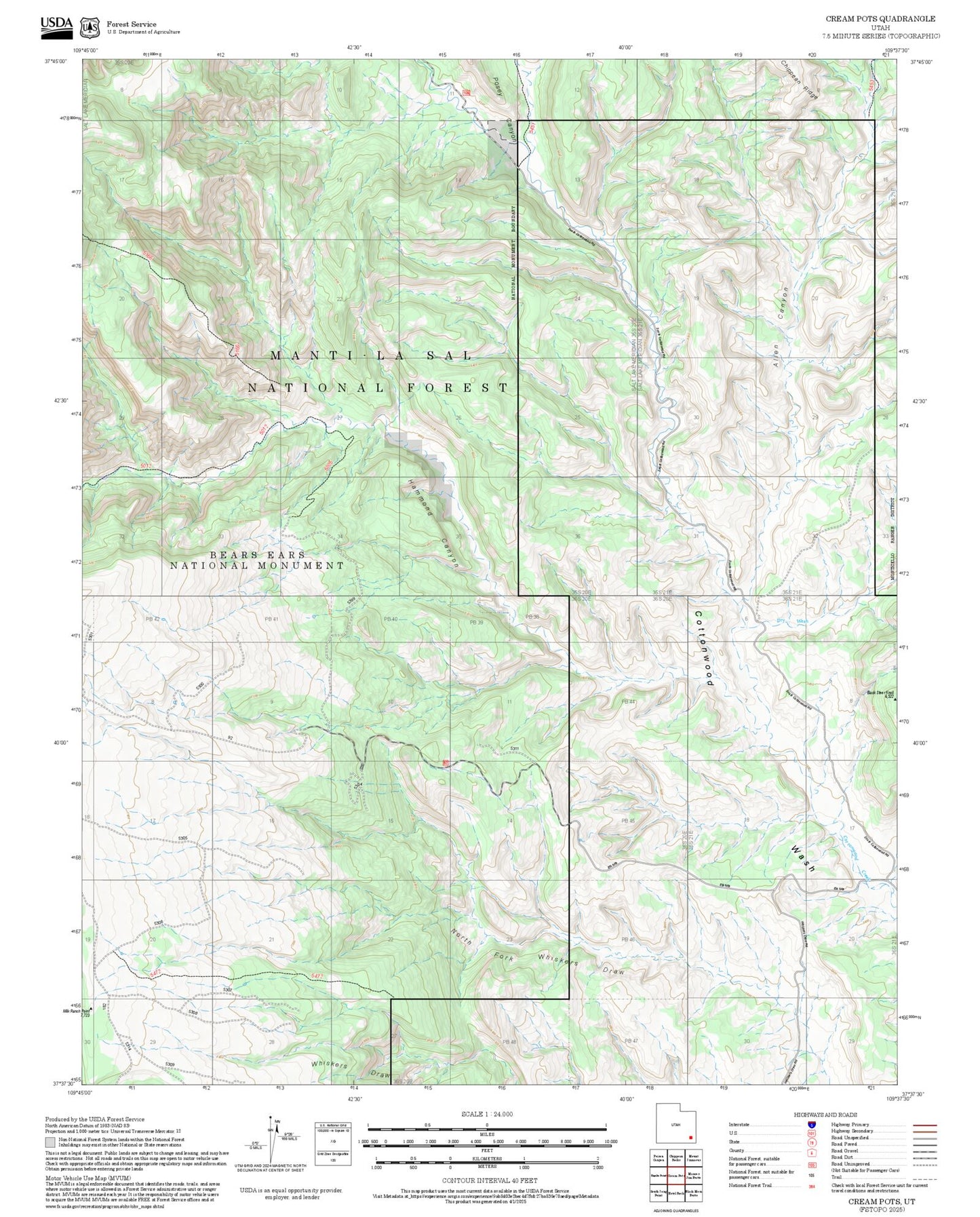2025 Forest Service Topo Map of Cream Pots Utah