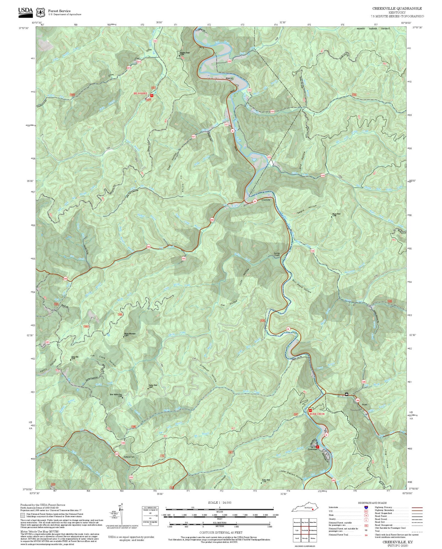 2025 Forest Service Topo Map of Creekville Kentucky