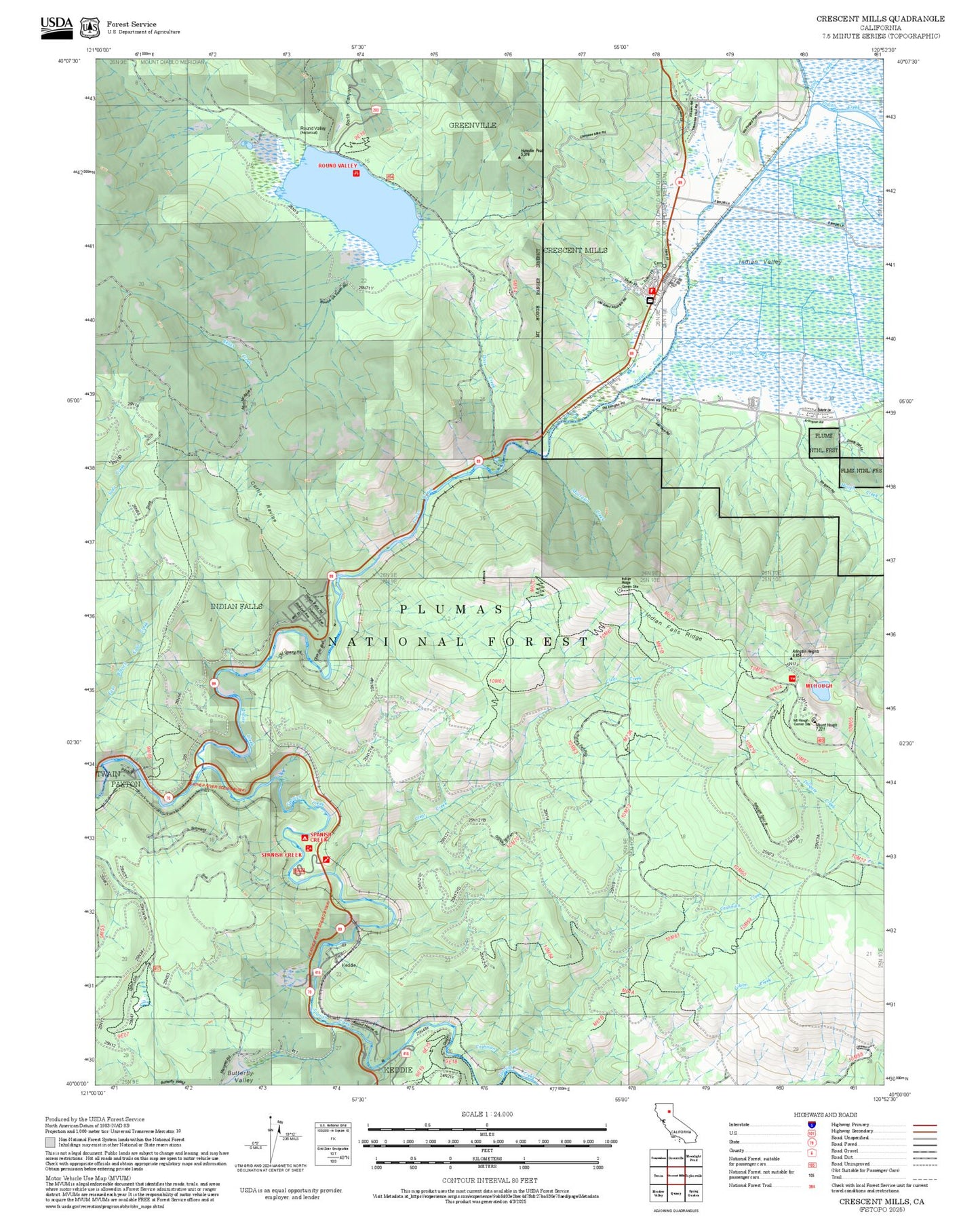 2025 Forest Service Topo Map of Crescent Mills California