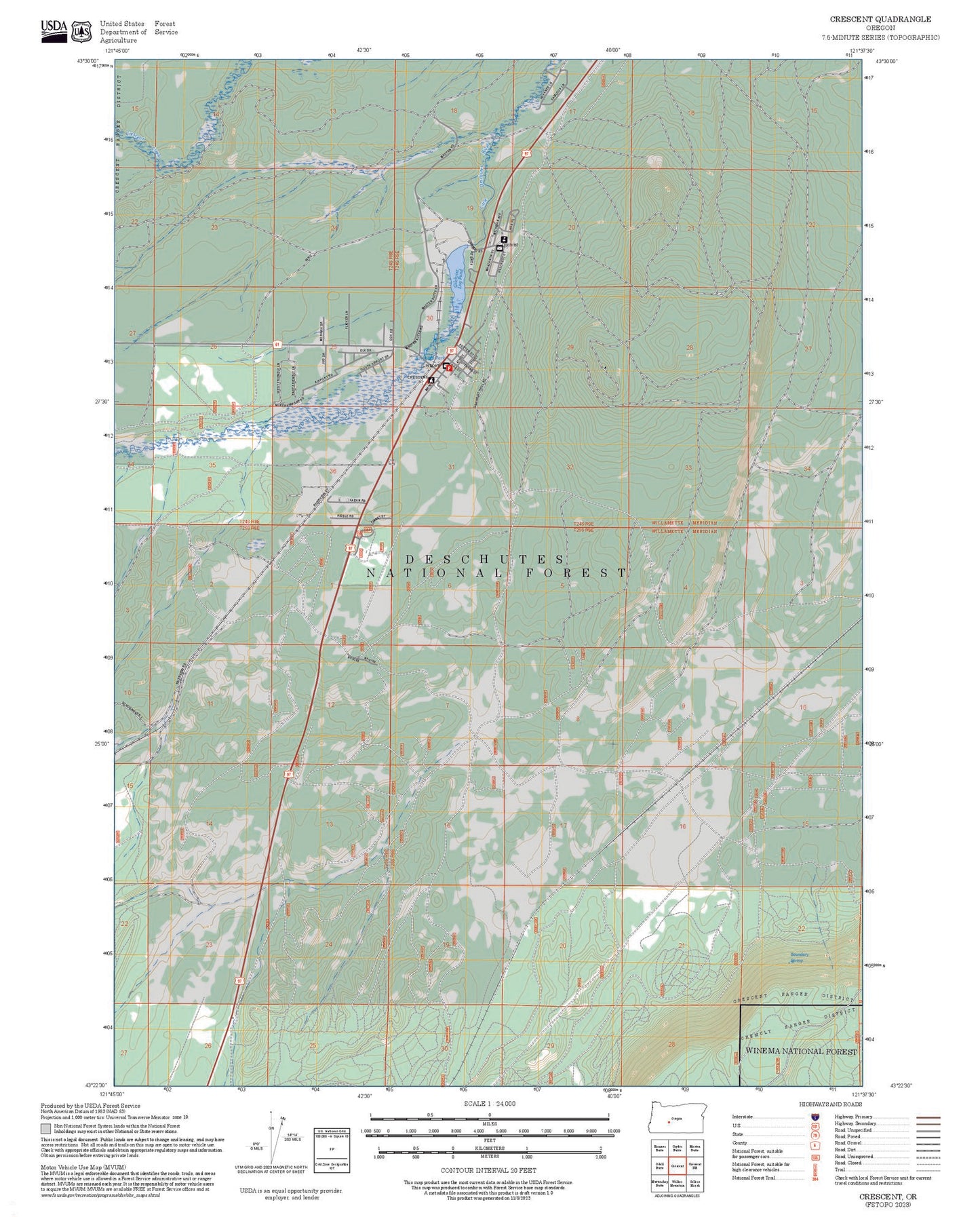 2025 Forest Service Topo Map of Crescent Oregon