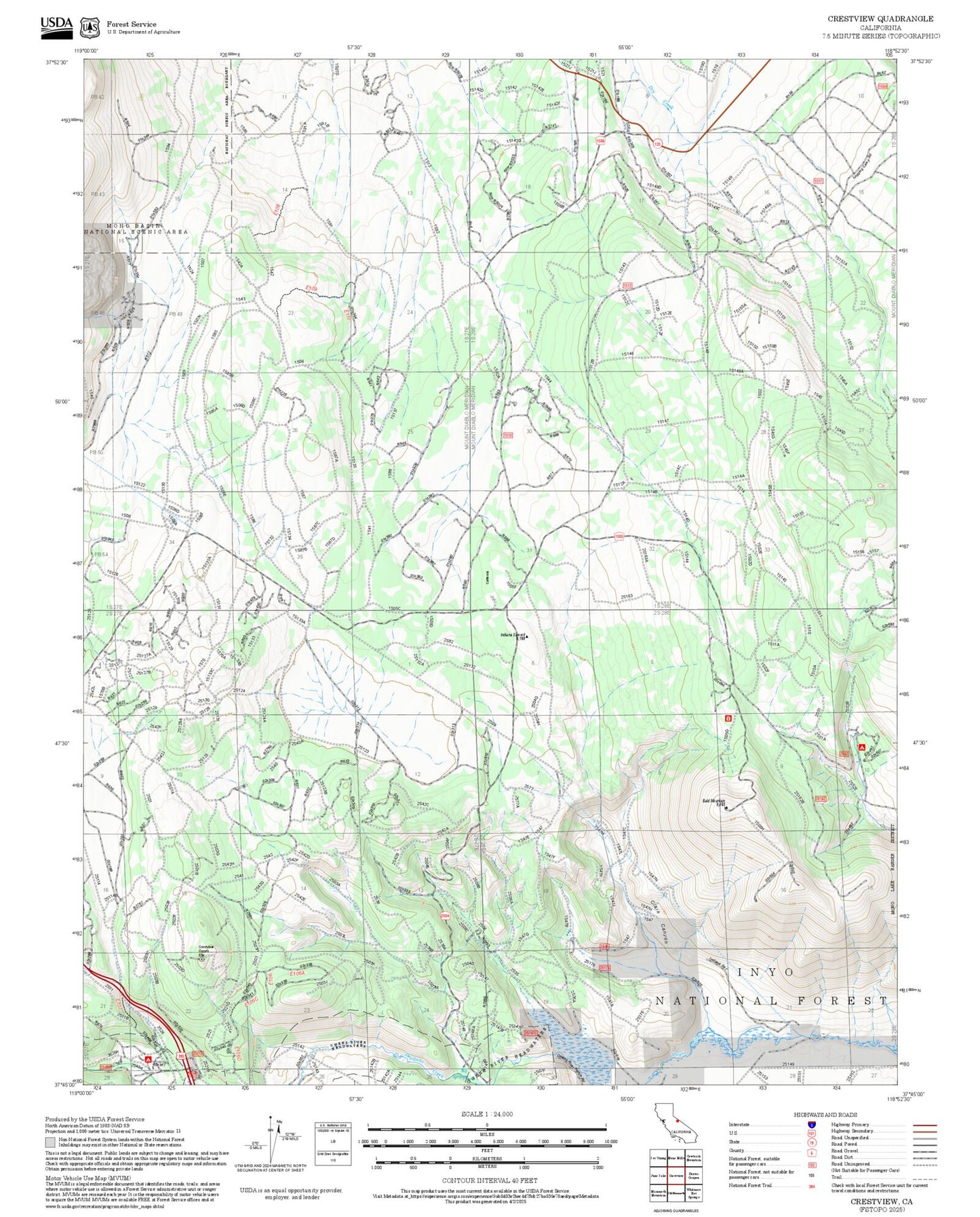 2025 Forest Service Topo Map of Crestview California