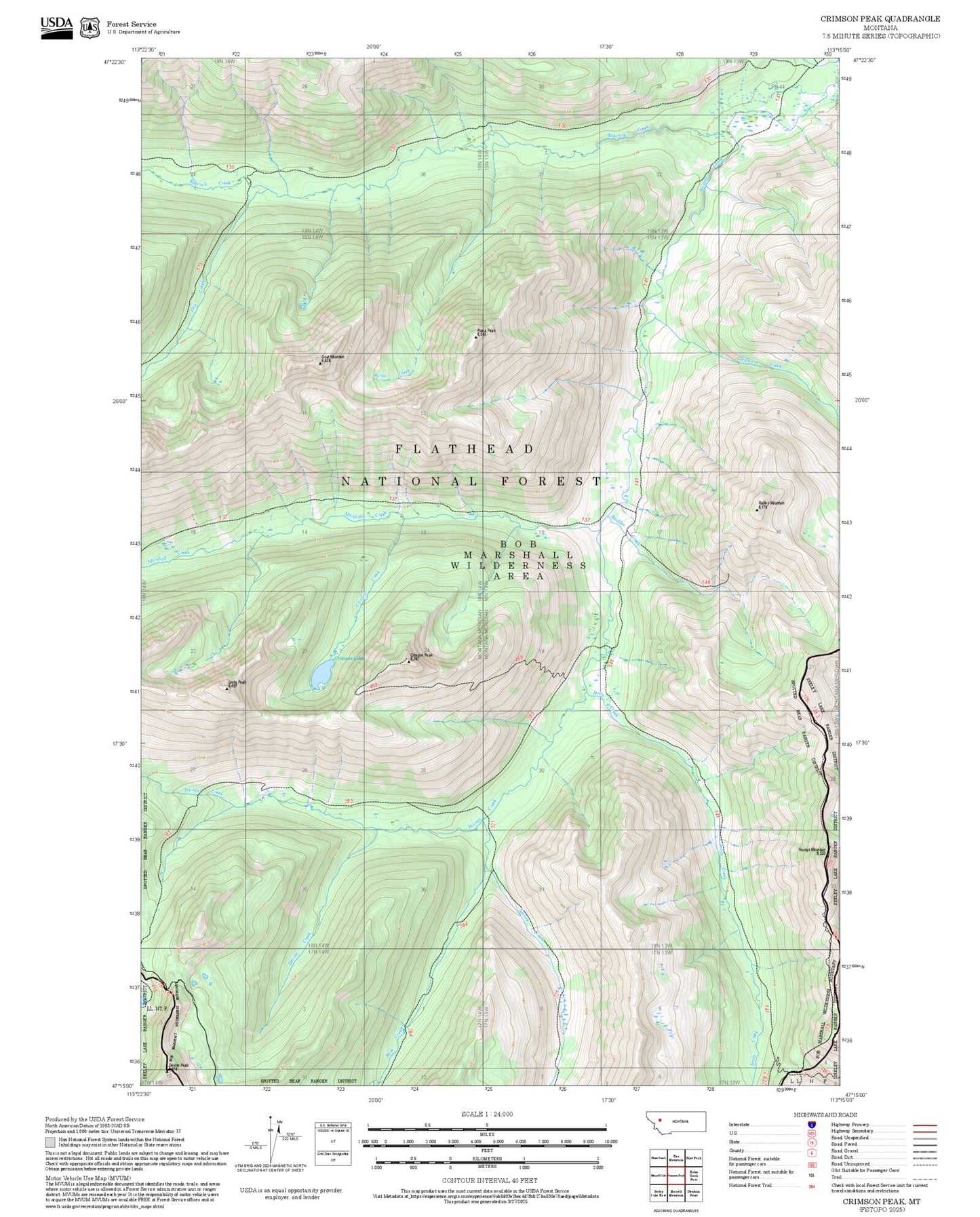 2025 Forest Service Topo Map of Crimson Peak Montana