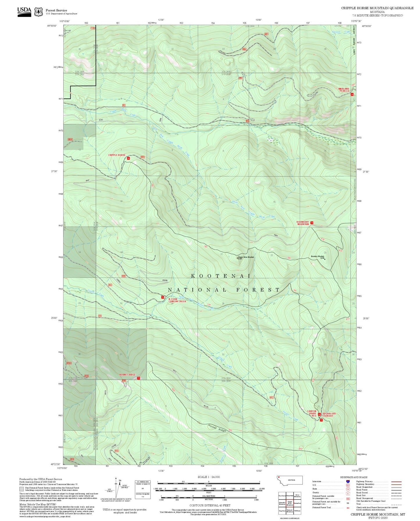 2025 Forest Service Topo Map of Cripple Horse Mountain Montana