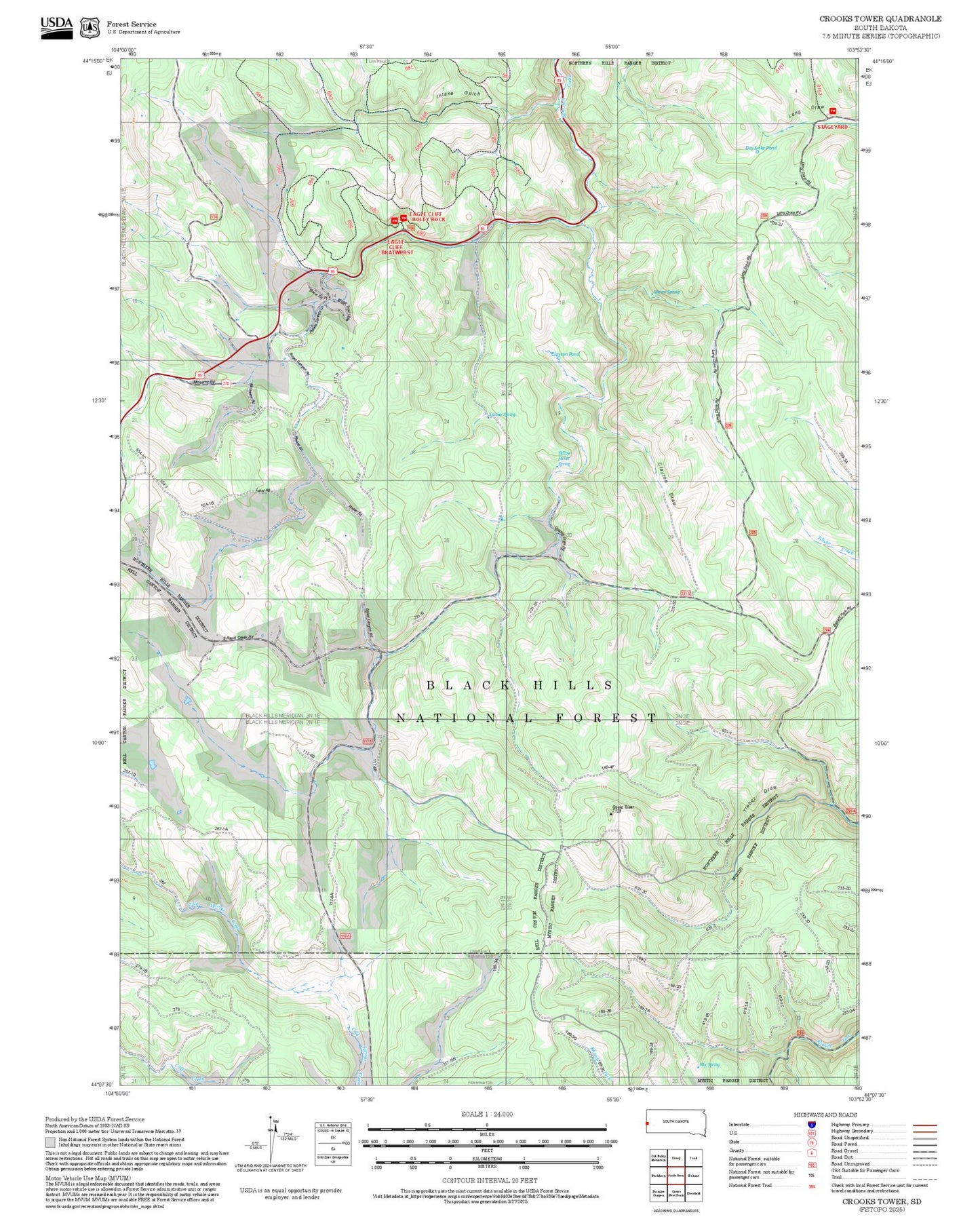 2025 Forest Service Topo Map of Crooks Tower South Dakota