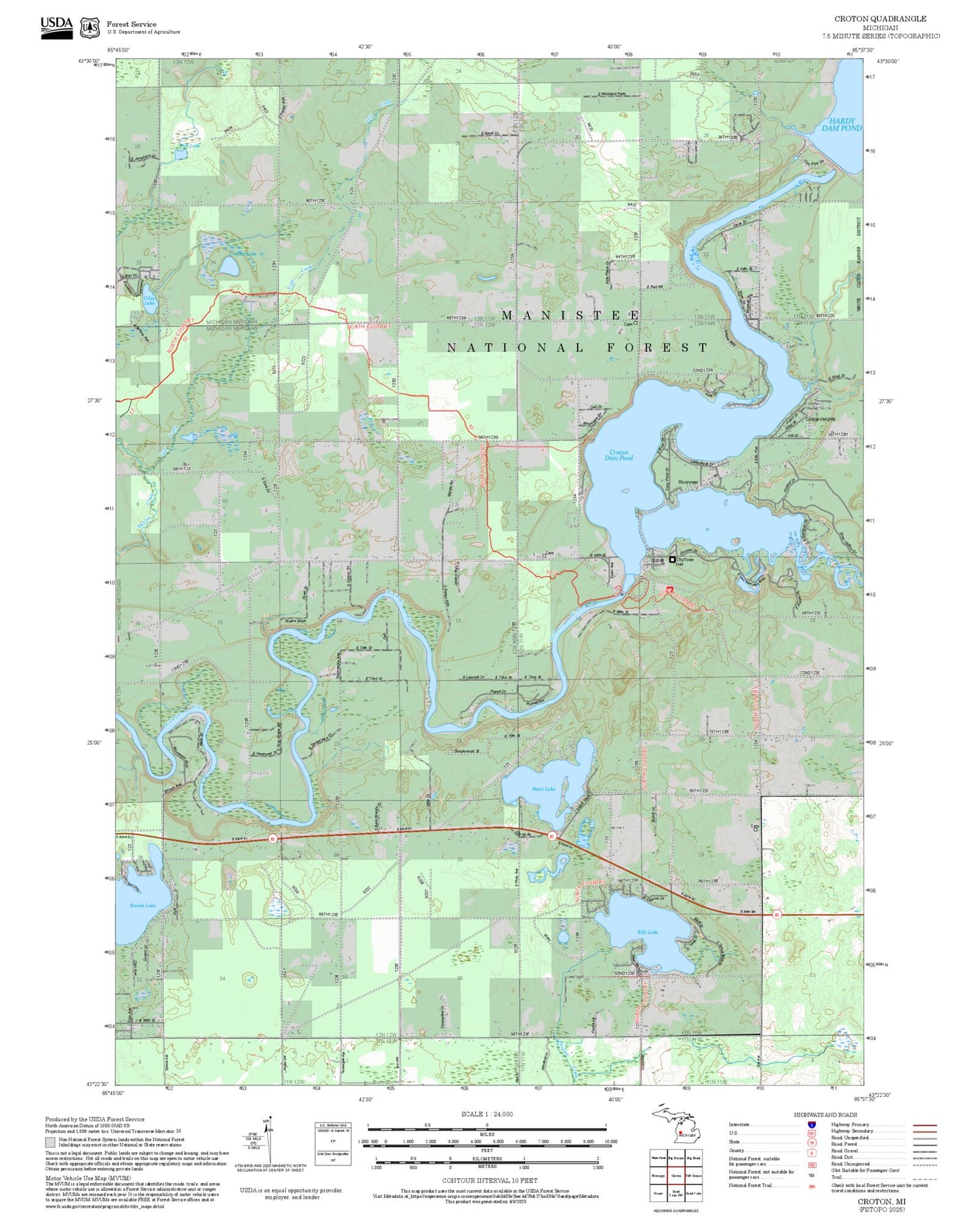 2025 Forest Service Topo Map of Croton Michigan