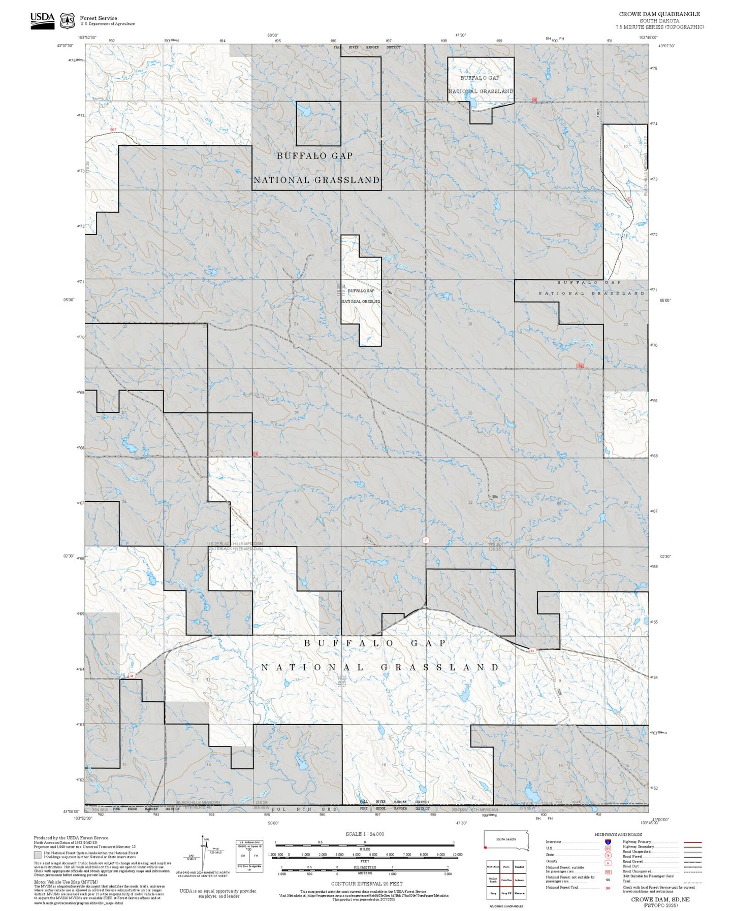 2025 Forest Service Topo Map of Crowe Dam South Dakota