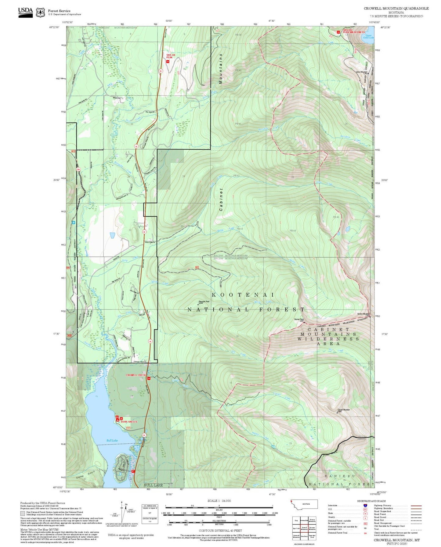 2025 Forest Service Topo Map of Crowell Mountain Montana