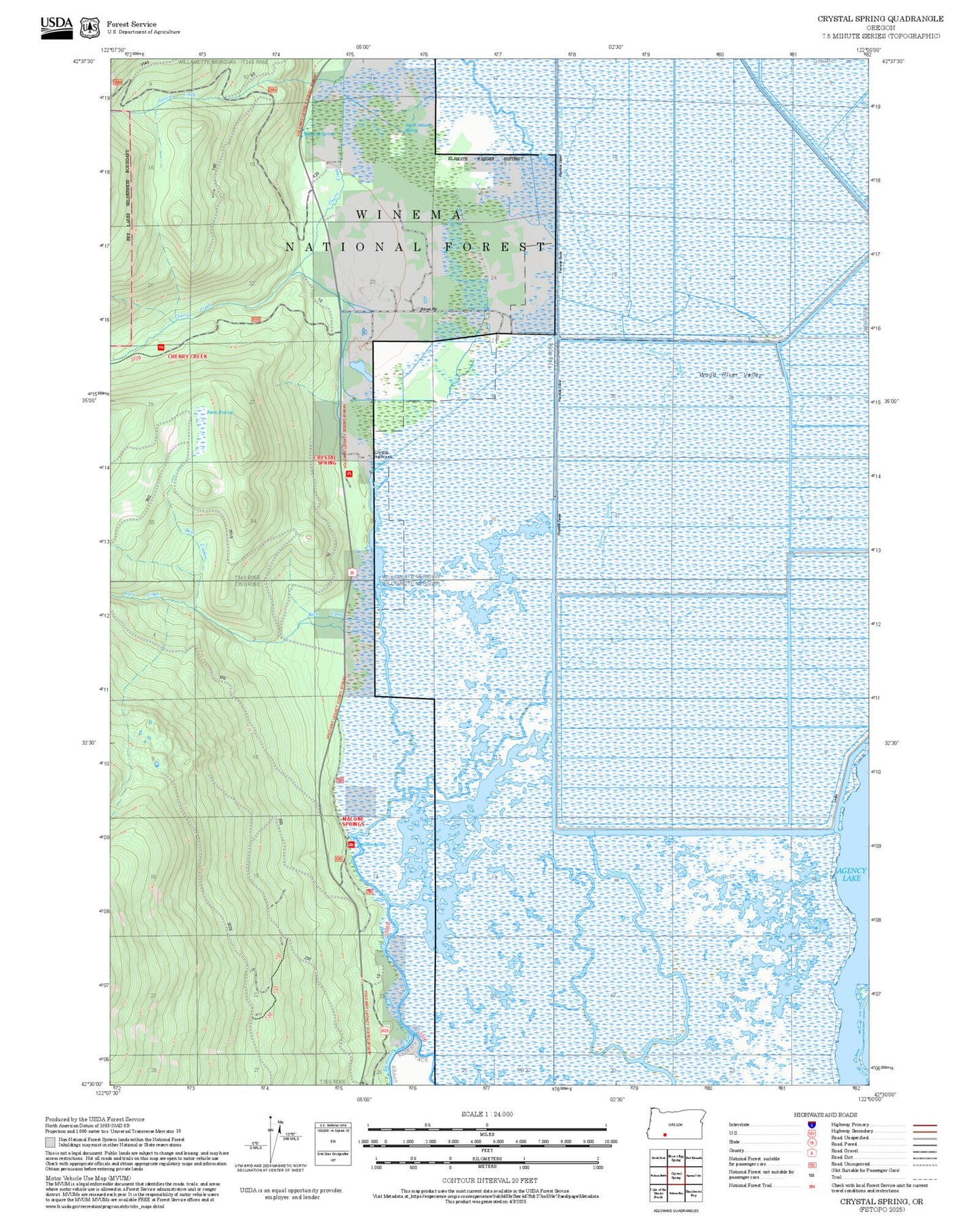 2025 Forest Service Topo Map of Crystal Spring Oregon