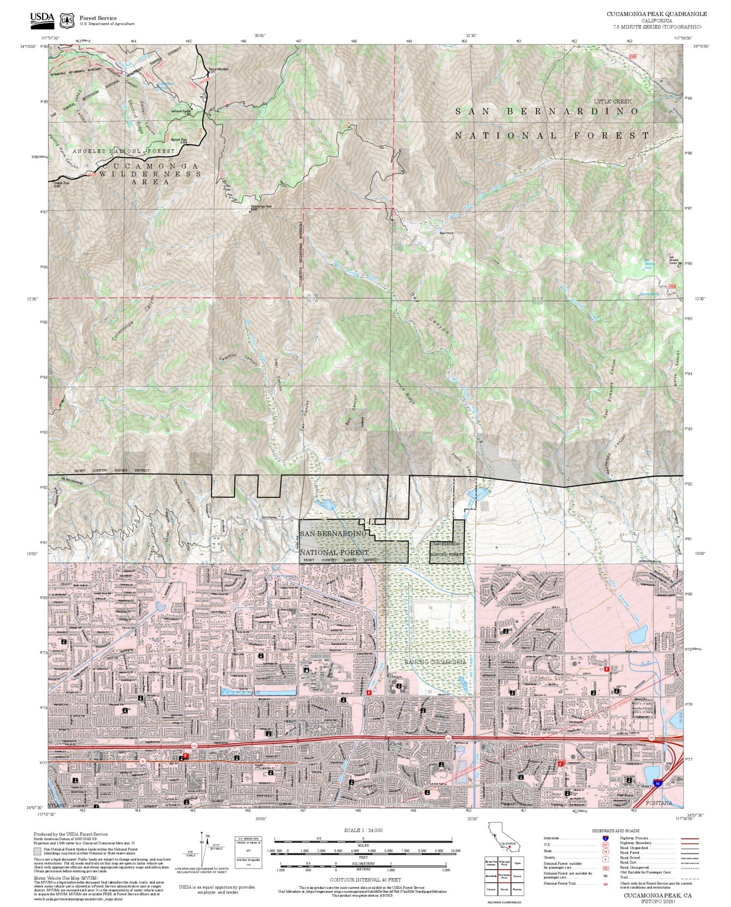 2025 Forest Service Topo Map of Cucamonga Peak California