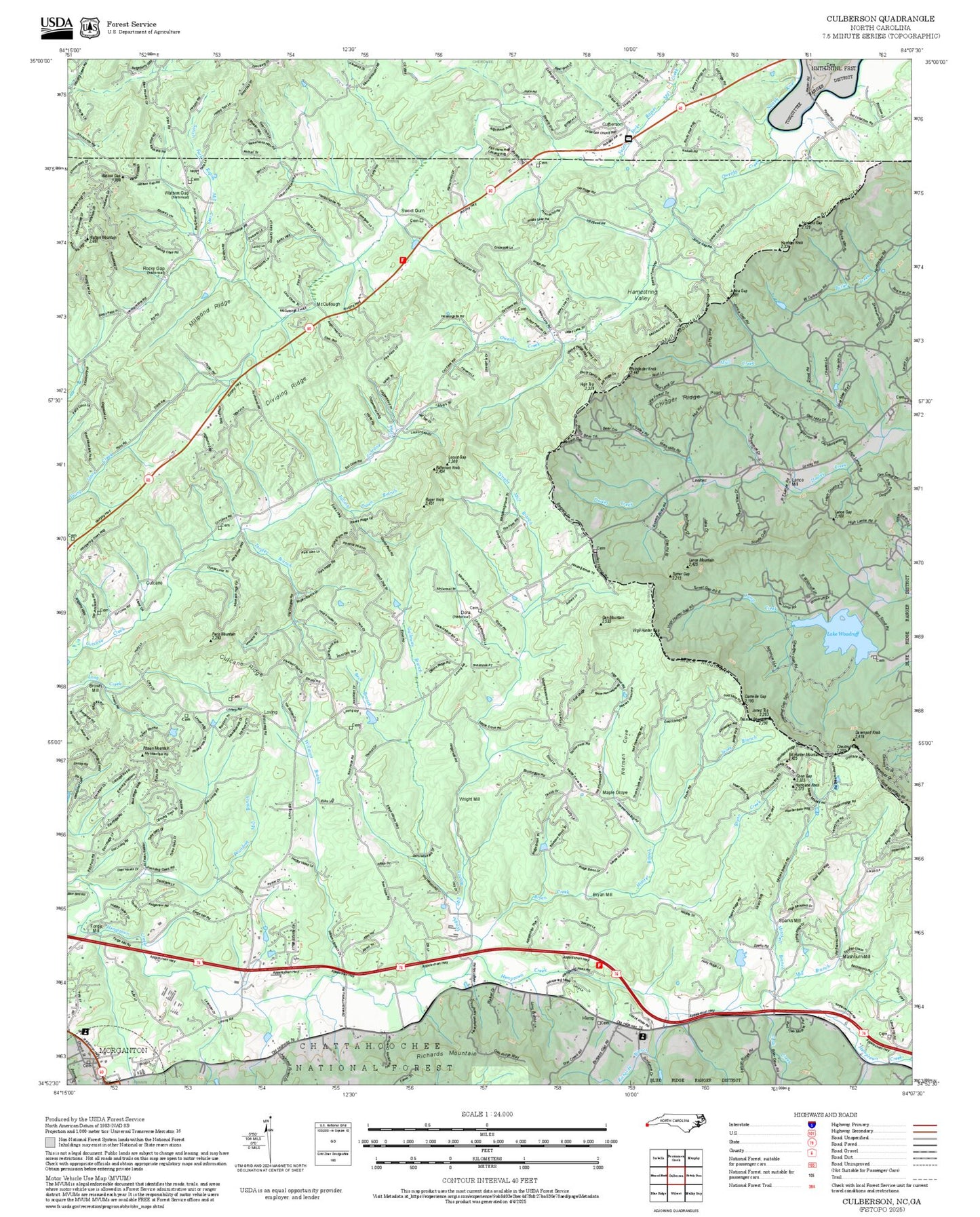 2025 Forest Service Topo Map of Culberson North Carolina