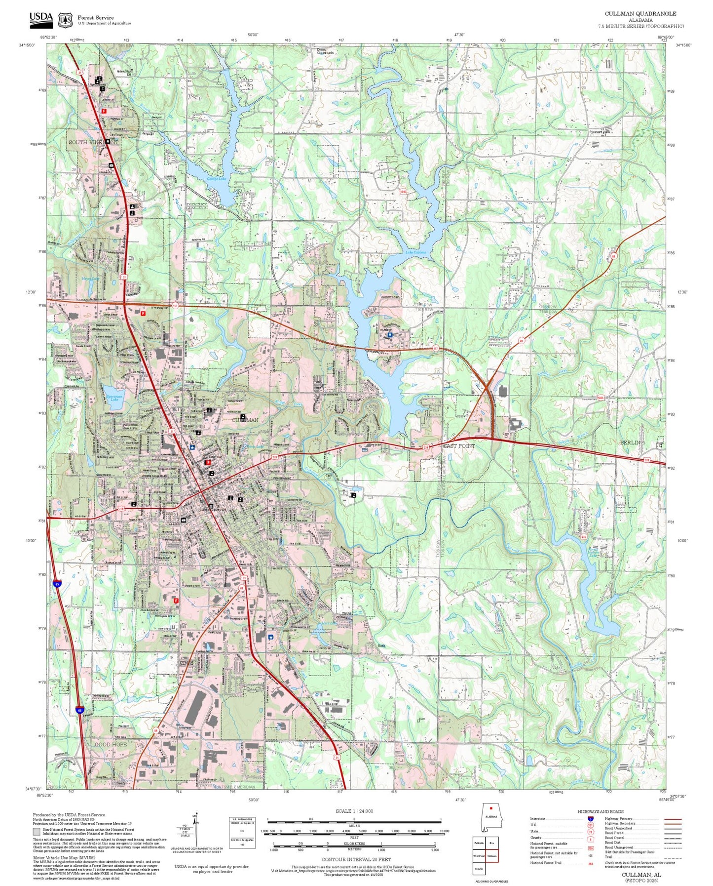 2025 Forest Service Topo Map of Cullman Alabama