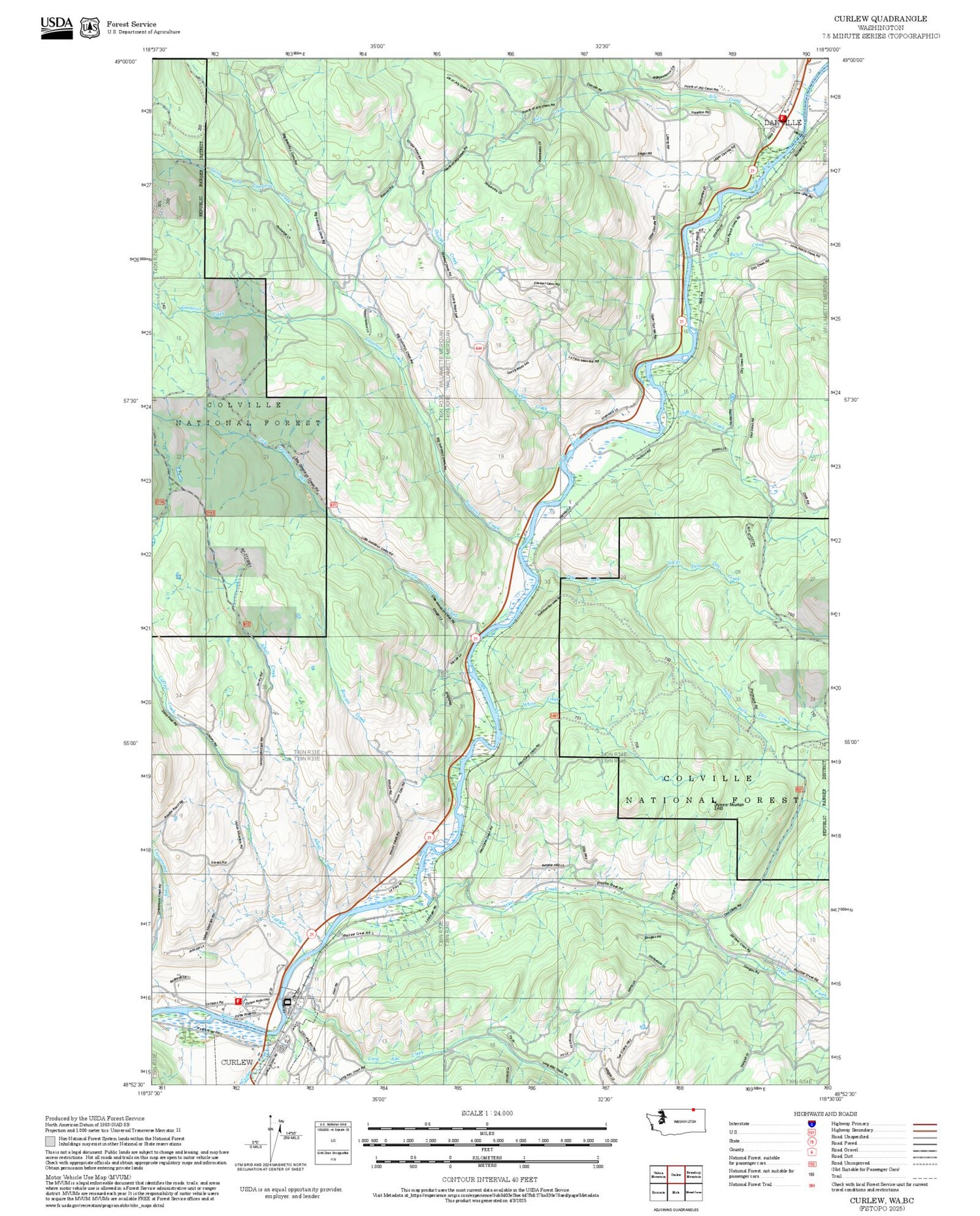 2025 Forest Service Topo Map of Curlew Washington
