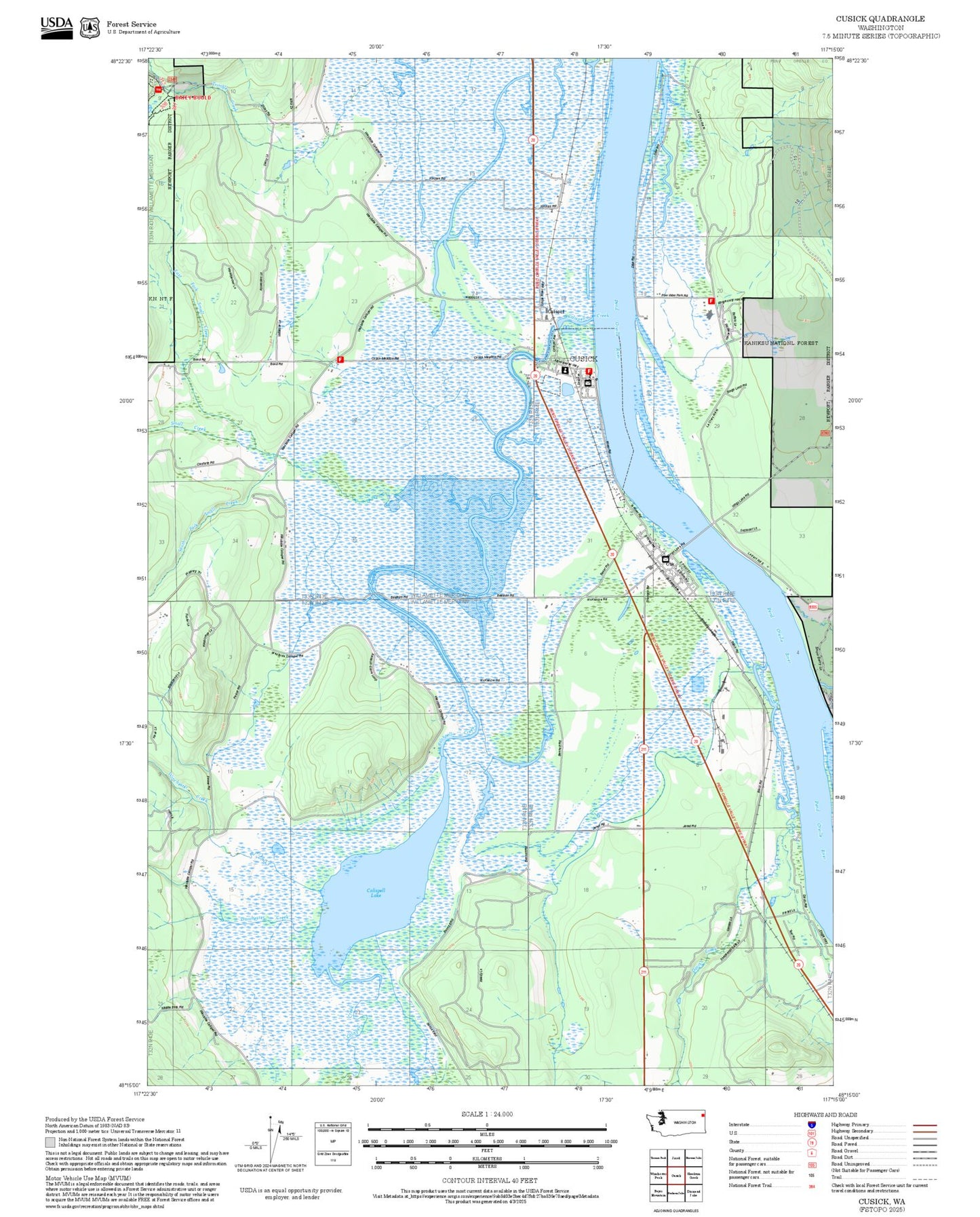 2025 Forest Service Topo Map of Cusick Washington