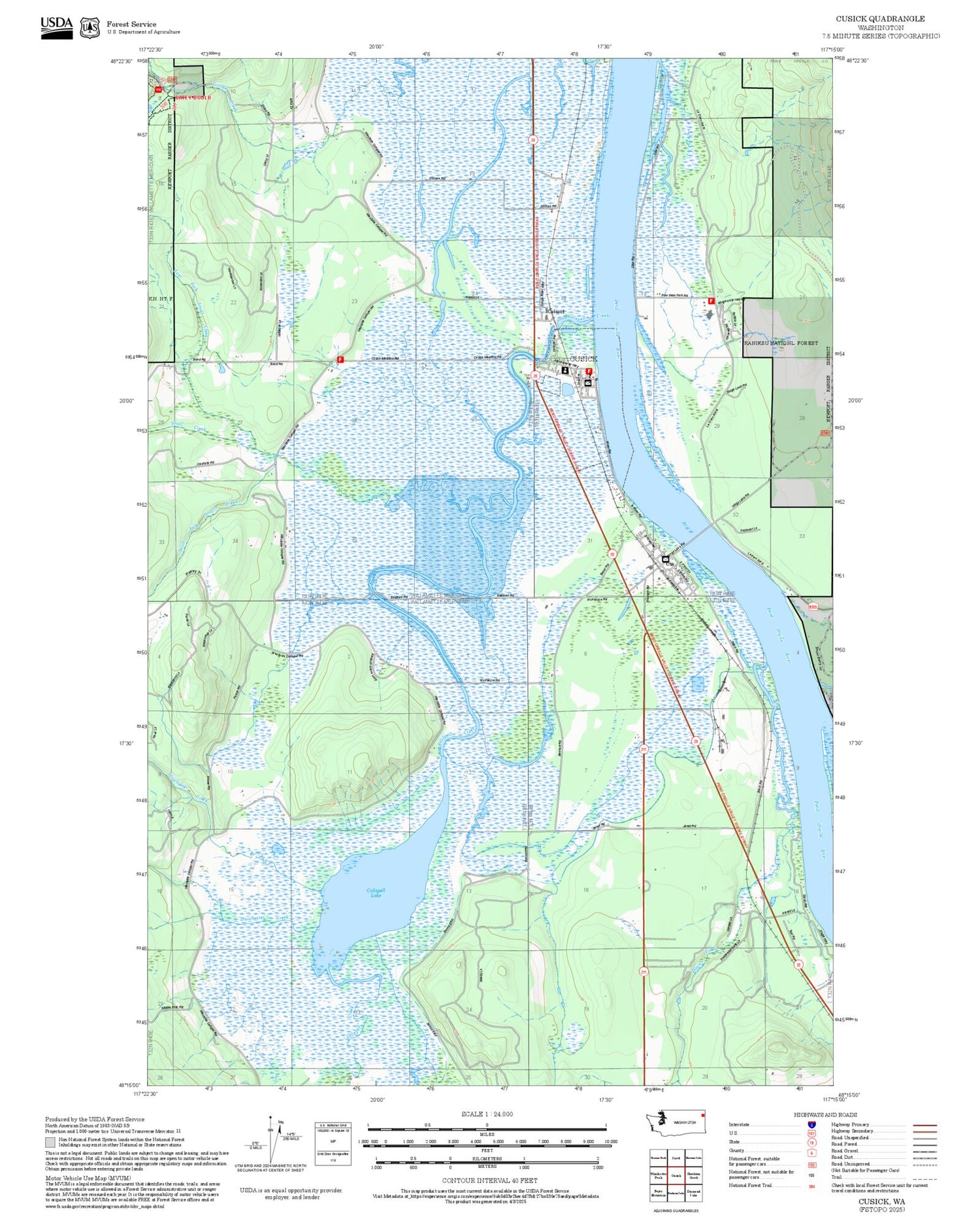 2025 Forest Service Topo Map of Cusick Washington