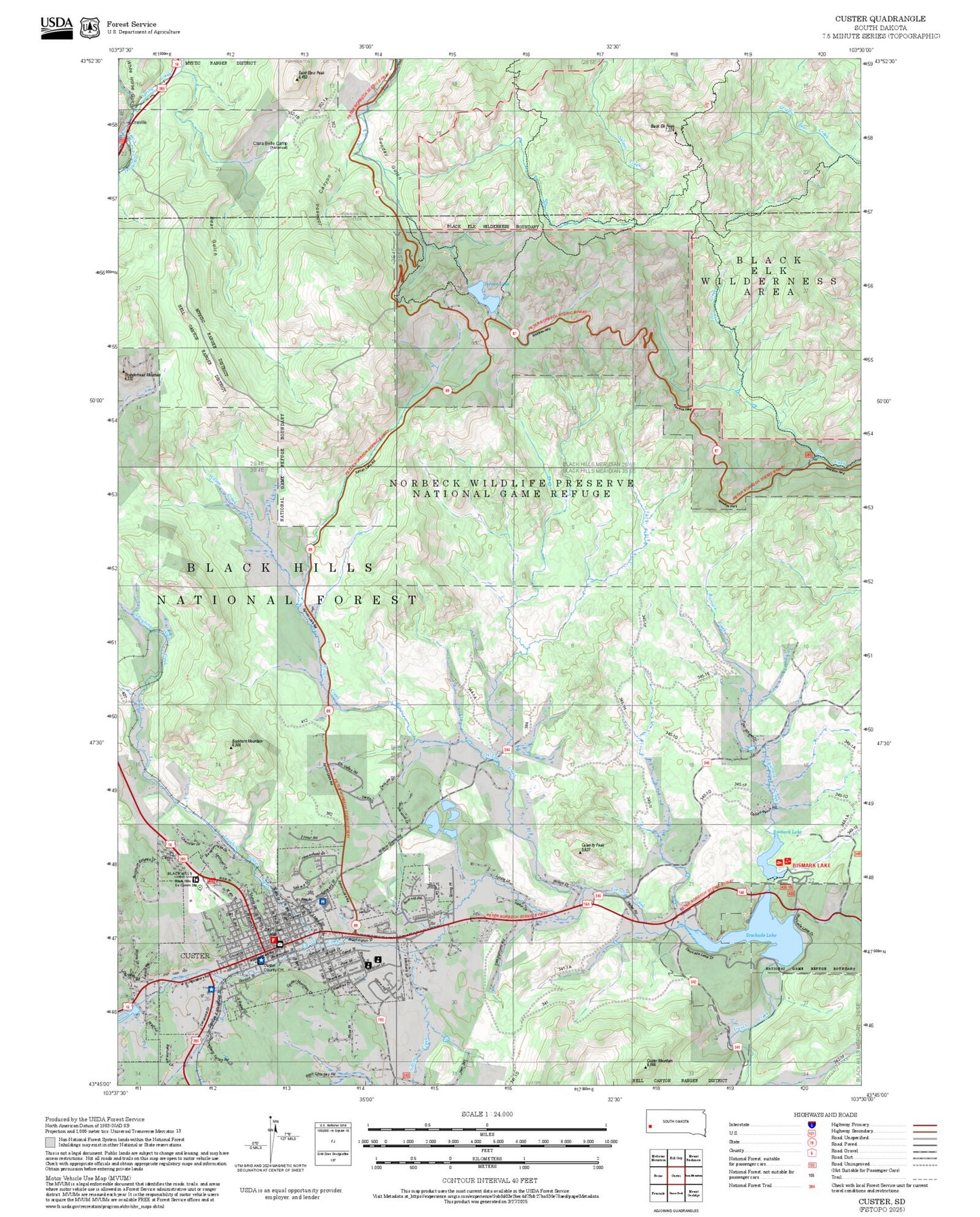 2025 Forest Service Topo Map of Custer South Dakota