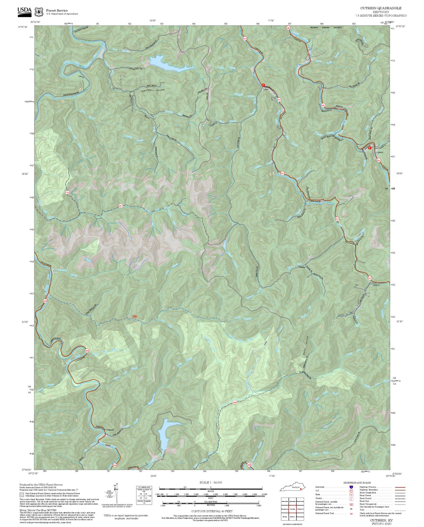 2025 Forest Service Topo Map of Cutshin Kentucky