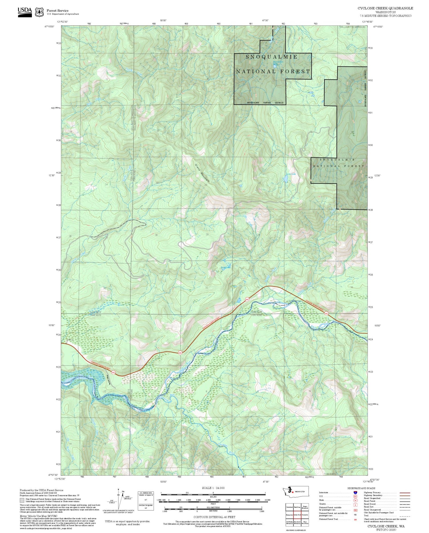 2025 Forest Service Topo Map of Cyclone Creek Washington