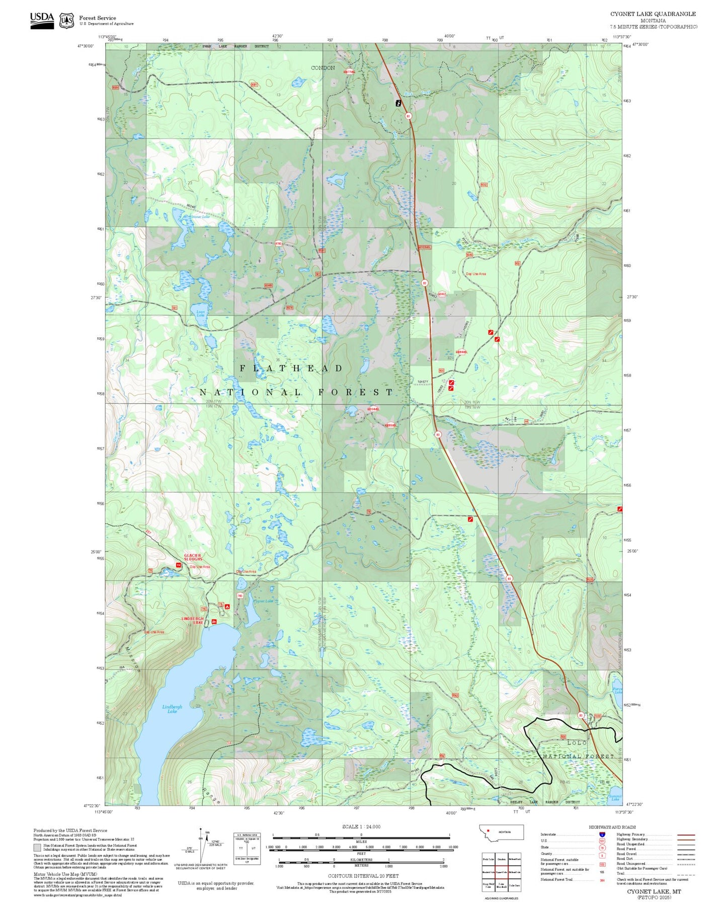 2025 Forest Service Topo Map of Cygnet Lake Montana