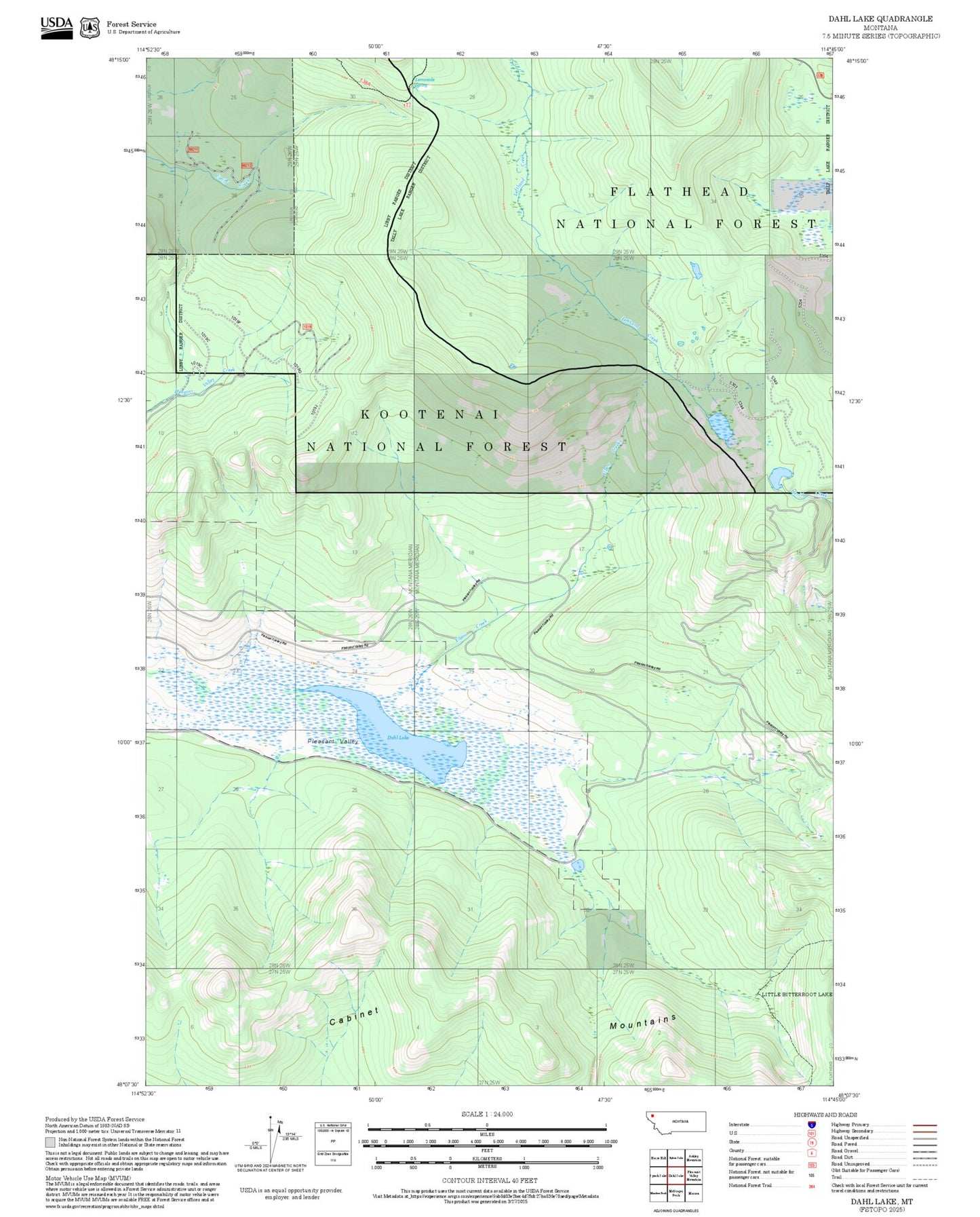 2025 Forest Service Topo Map of Dahl Lake Montana
