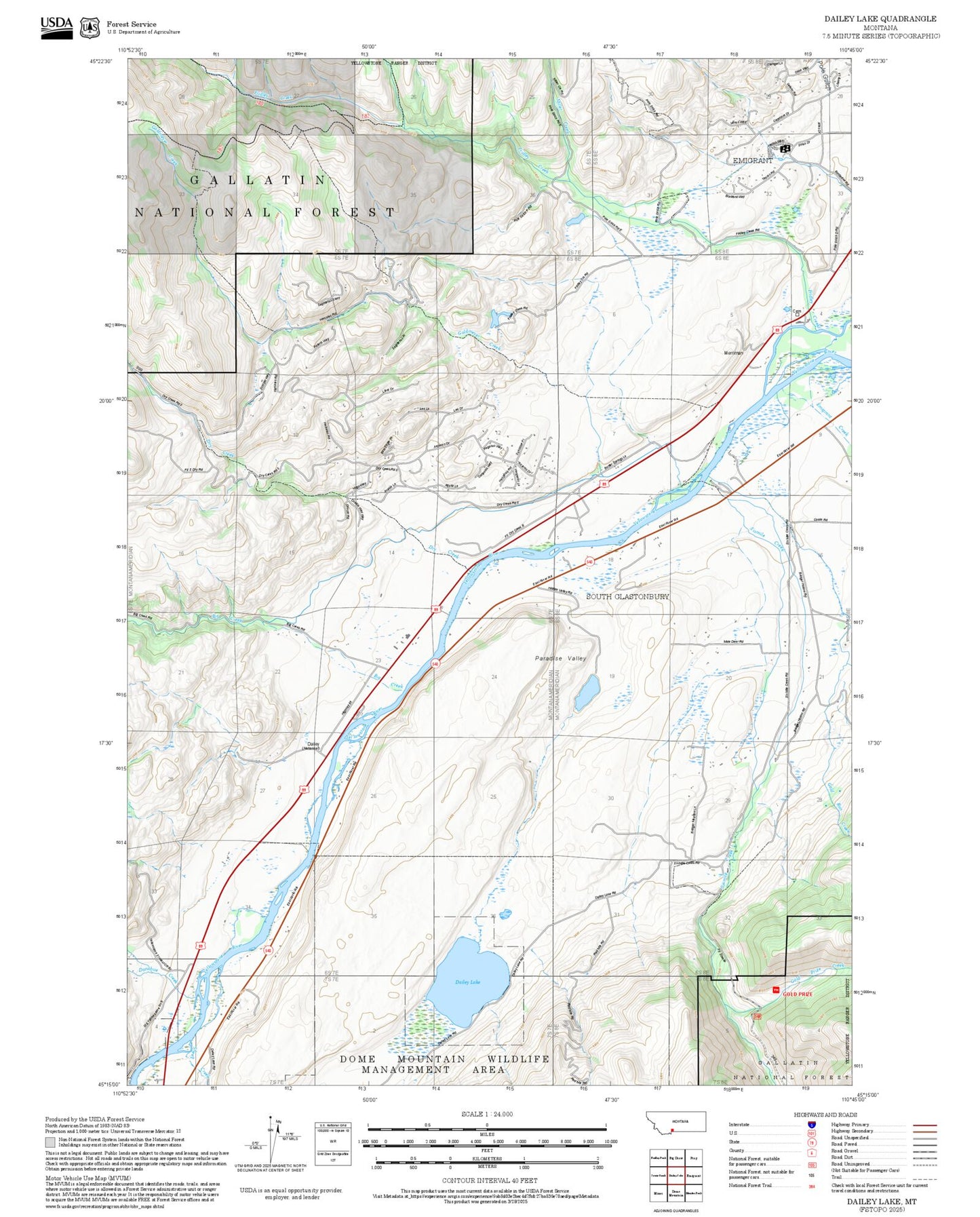2025 Forest Service Topo Map of Dailey Lake Montana