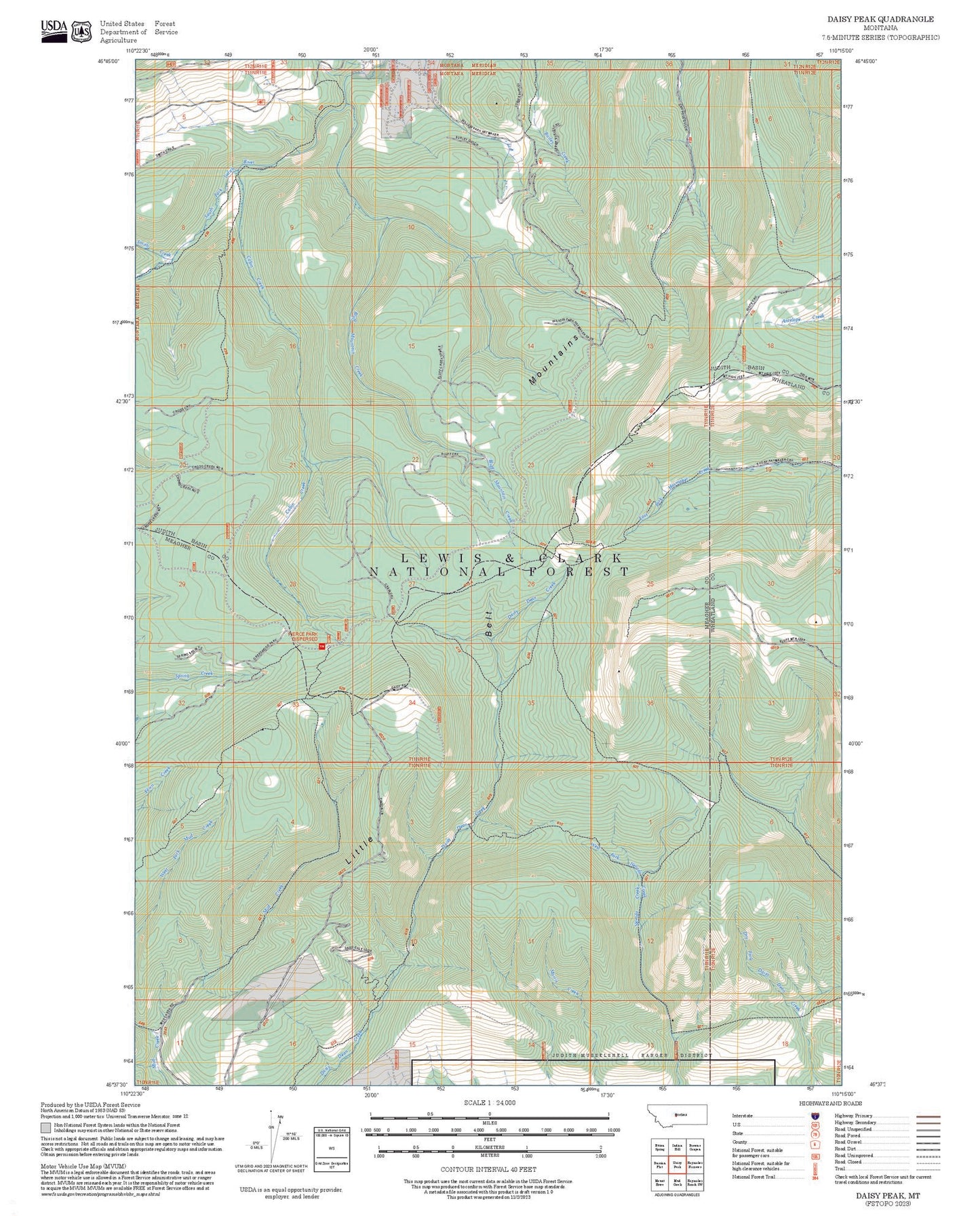 2025 Forest Service Topo Map of Daisy Peak Montana