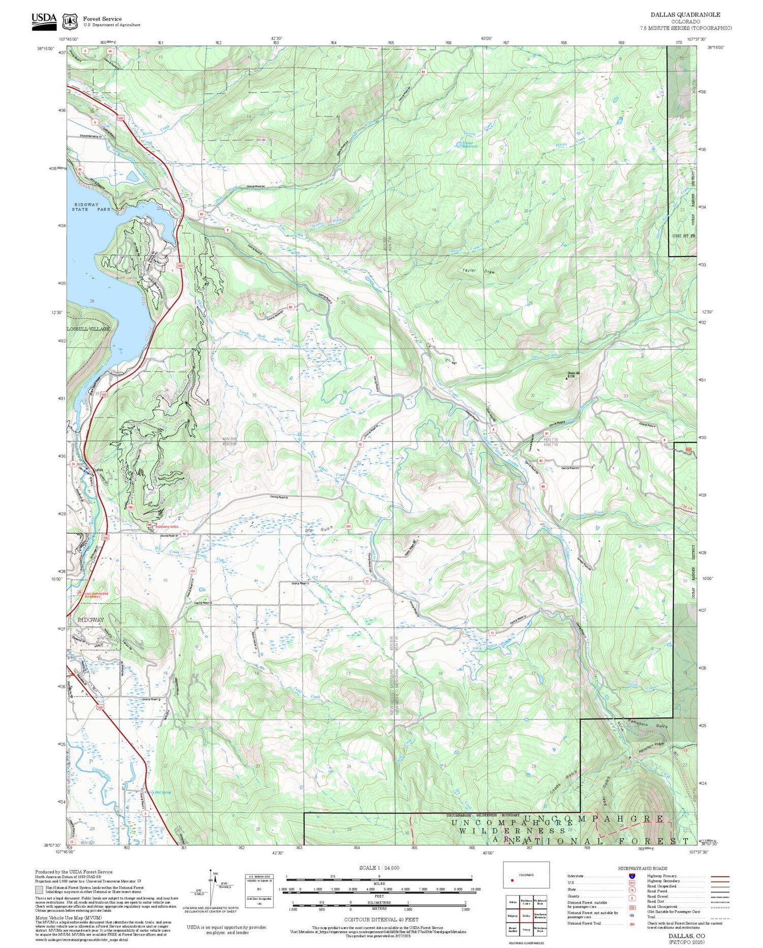 2025 Forest Service Topo Map of Dallas Colorado