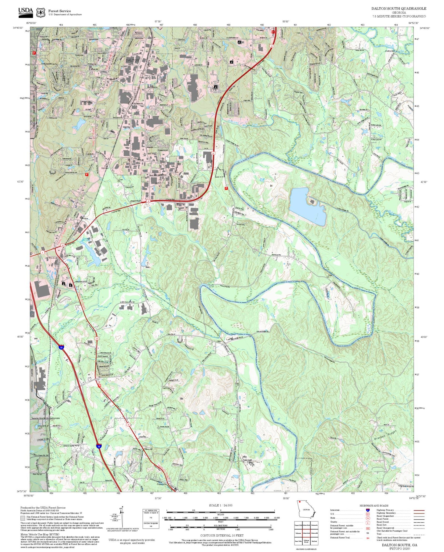 2025 Forest Service Topo Map of Dalton South Georgia