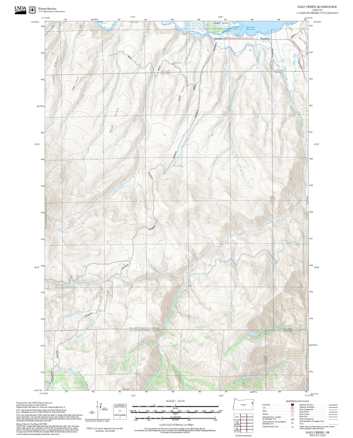 2025 Forest Service Topo Map of Daly Creek Oregon