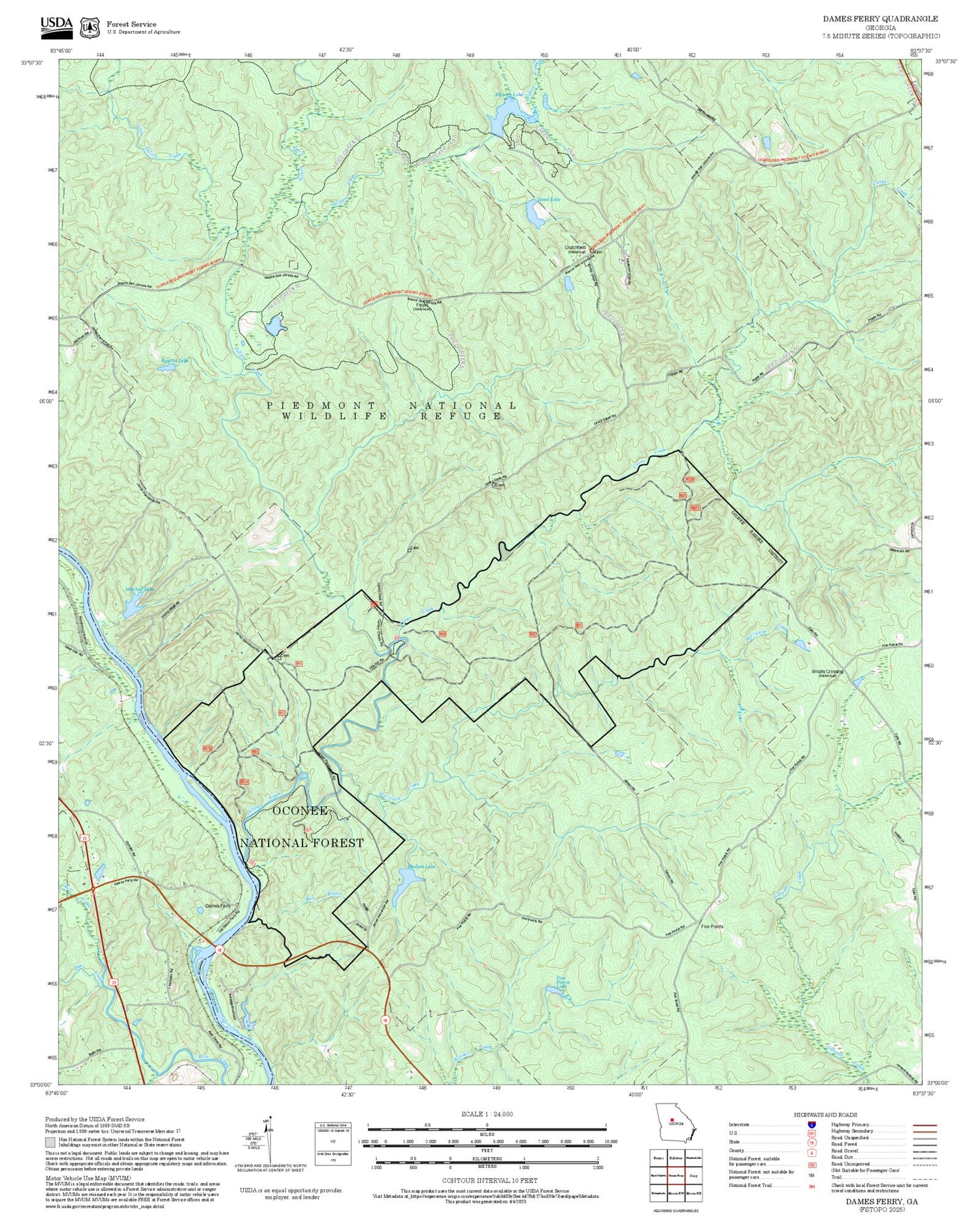 2025 Forest Service Topo Map of Dames Ferry Georgia