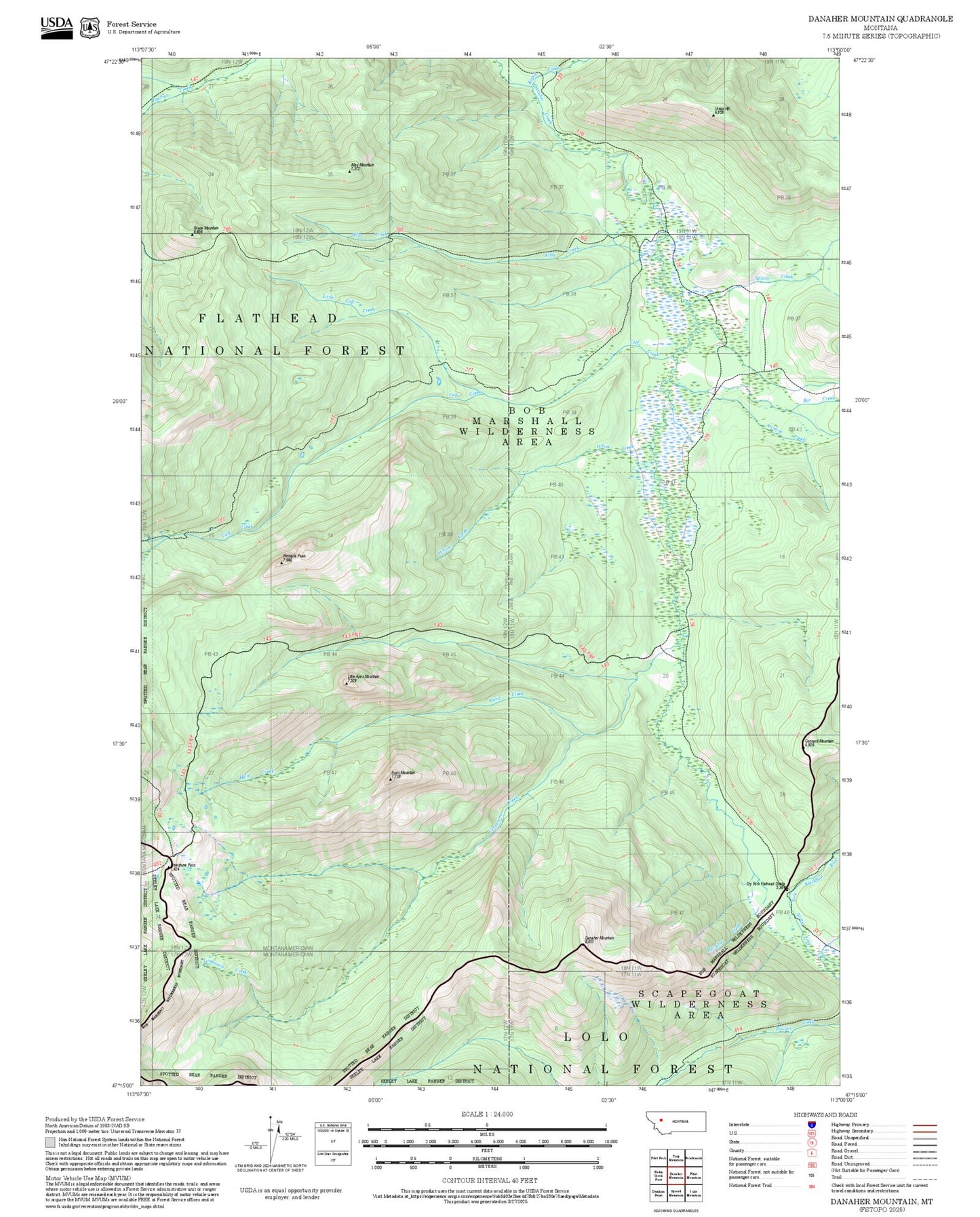 2025 Forest Service Topo Map of Danaher Mountain Montana