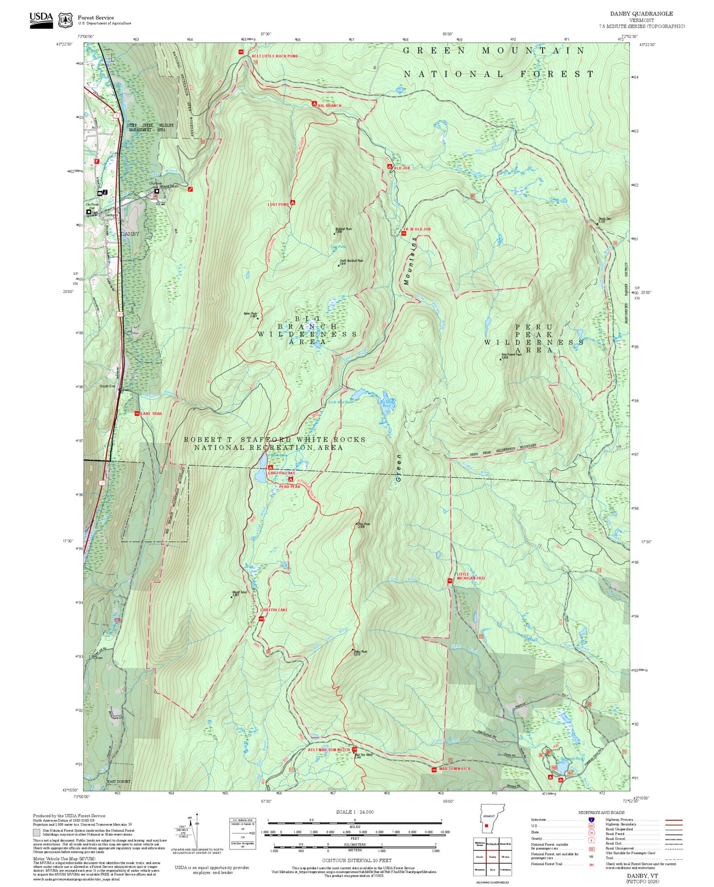 2025 Forest Service Topo Map of Danby Vermont